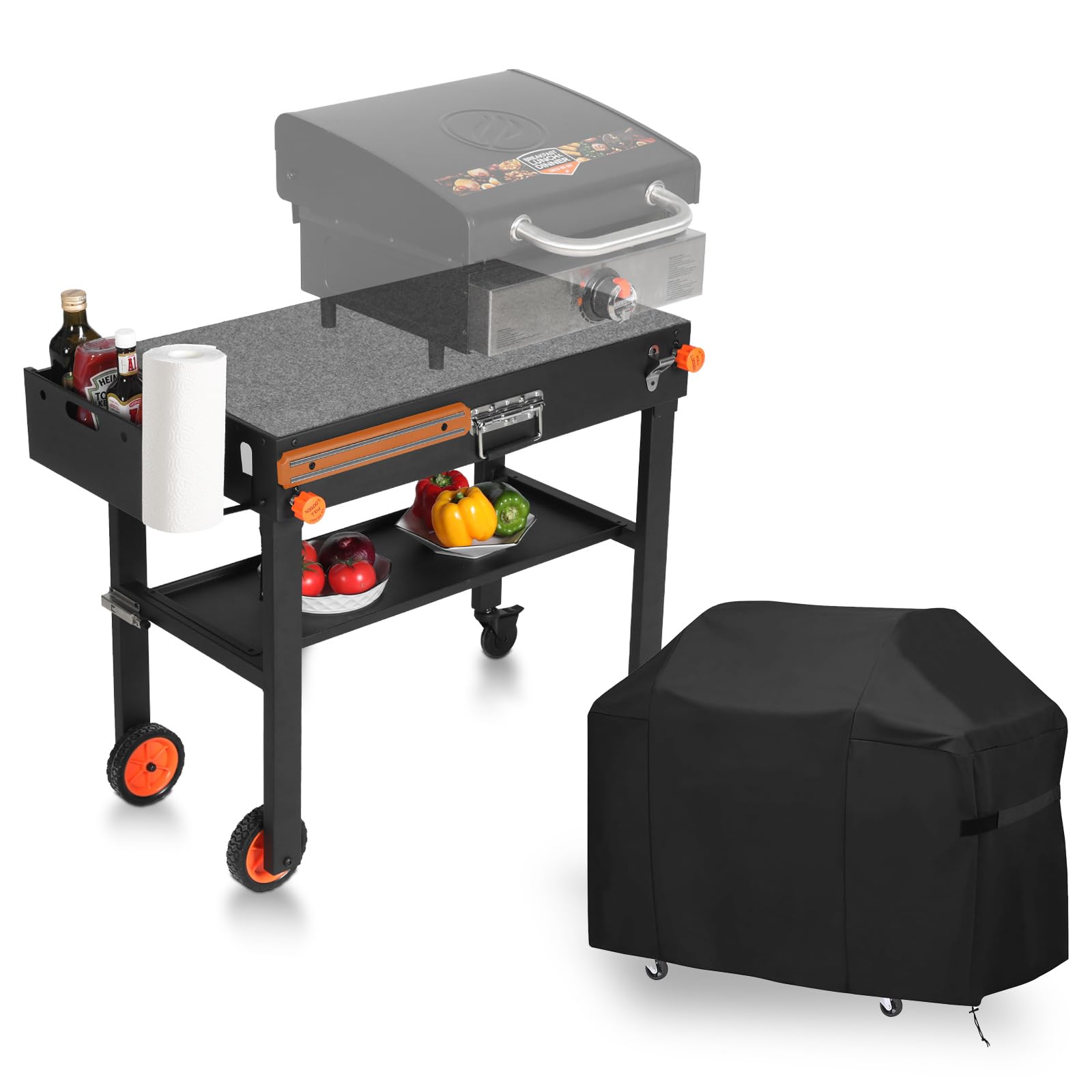 Grill Table with Cover, Folding Grill Stand Solid and Sturdy