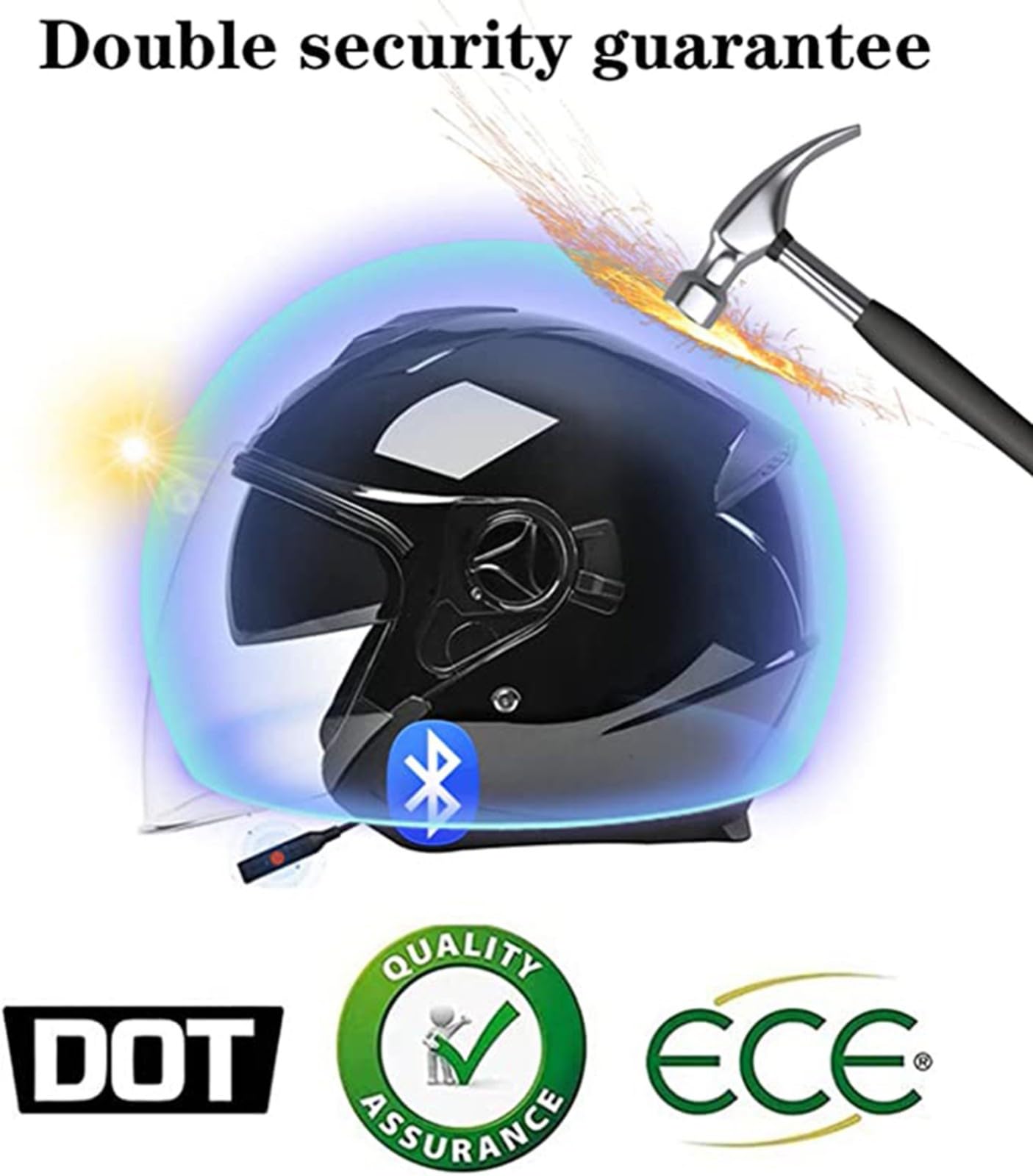 Casco Da Moto Bluetooth Con Microfono Integrato, Casco Aperto ECE Unisex Per Adulti, 3/4, Per Ciclomotore E Scooter B1,54-59cm