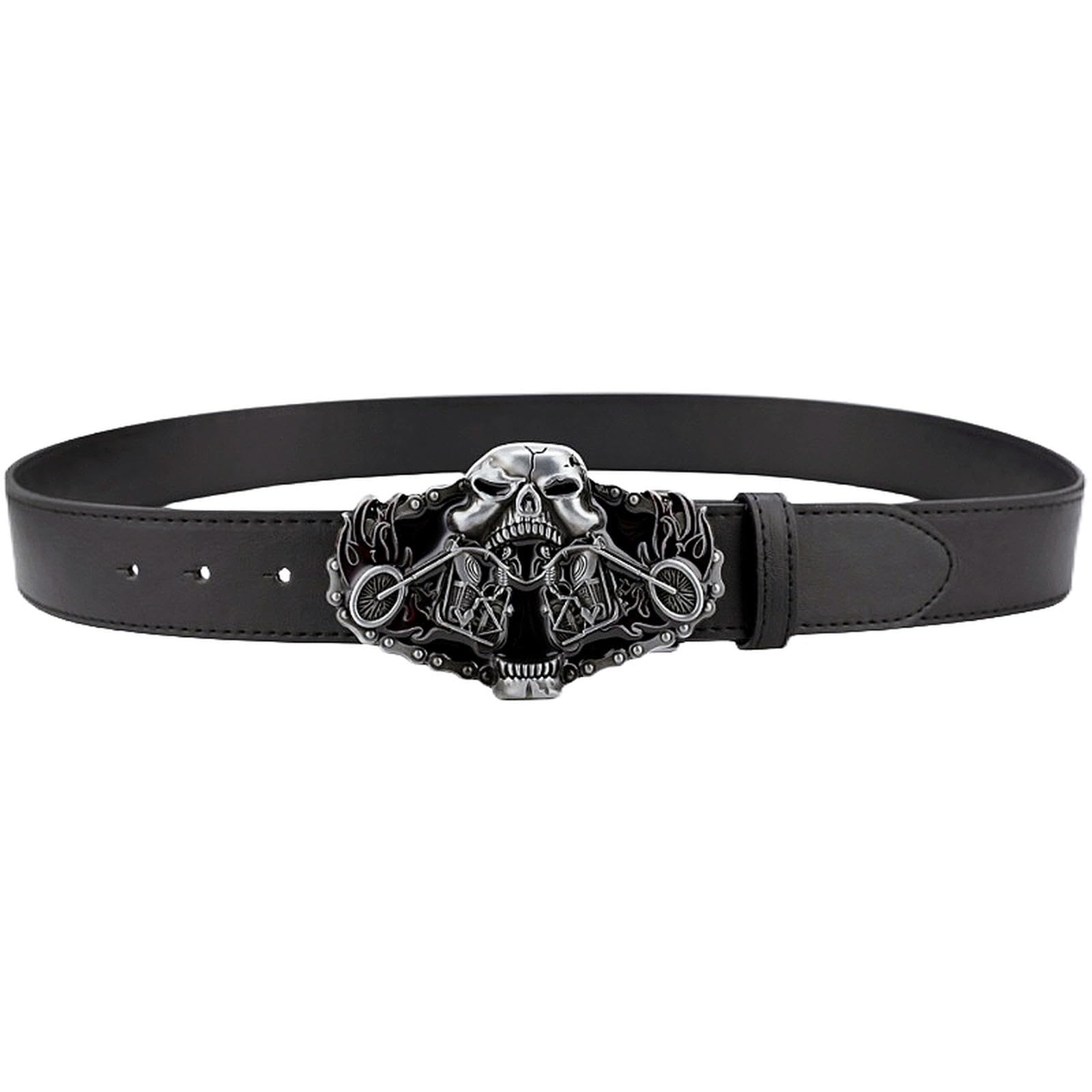 VOIV Crâne Heavy Moto Casual Hommes Ceinture En Cuir Flamme Moto Cruiser Rider Style Métal