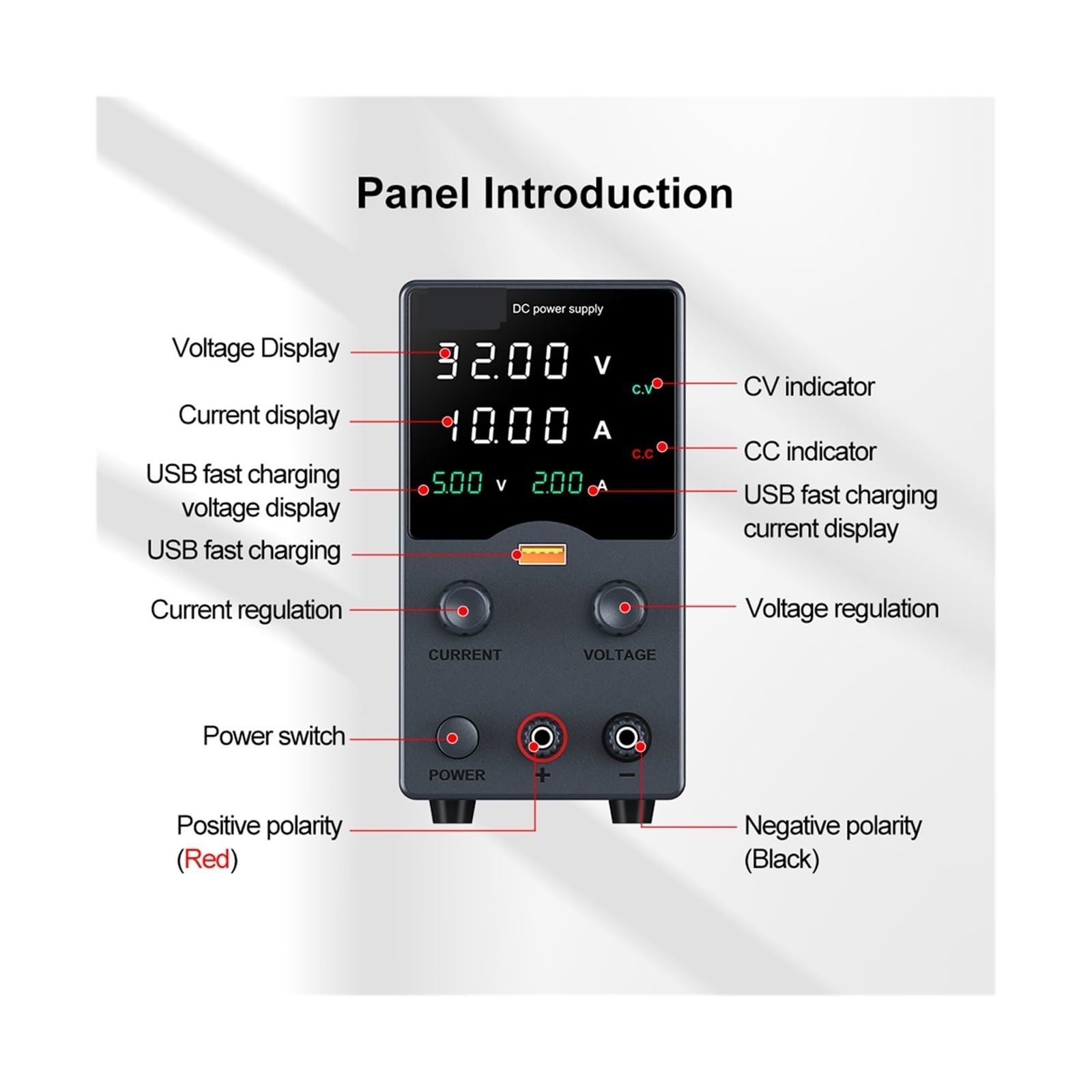 fuente de alimentación CC variable, Fuente De Alimentación CC 30V, 5A, 10A, Pantalla USB Ajustable, Fuentes Laboratorio, Regulador Voltaje 60V, 120V, 3A, Anodizado Metal(GA605H)