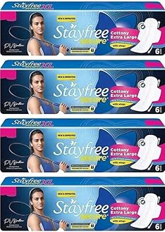 STAYFREE Secure X-Large Cottony Soft Cover Sanitary Pads For Women With Wings (Pack of 6+6+6+6) Sanitary Pad (Pack of 4)