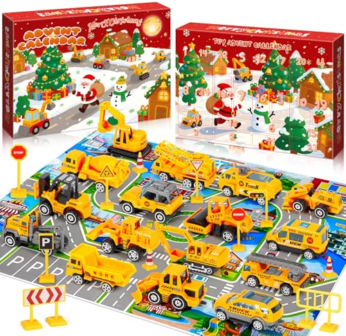 TEBOKHAD Adventskalender 2025 Auto Kinder, 24 Tage Weihnachten Adventskalender Auto, Baustelle Spielzeug ab 1-6 Kleine, Weihnachtsgeschenke Für Jungen Mädchen Und Kinder 1-6 Jahren
