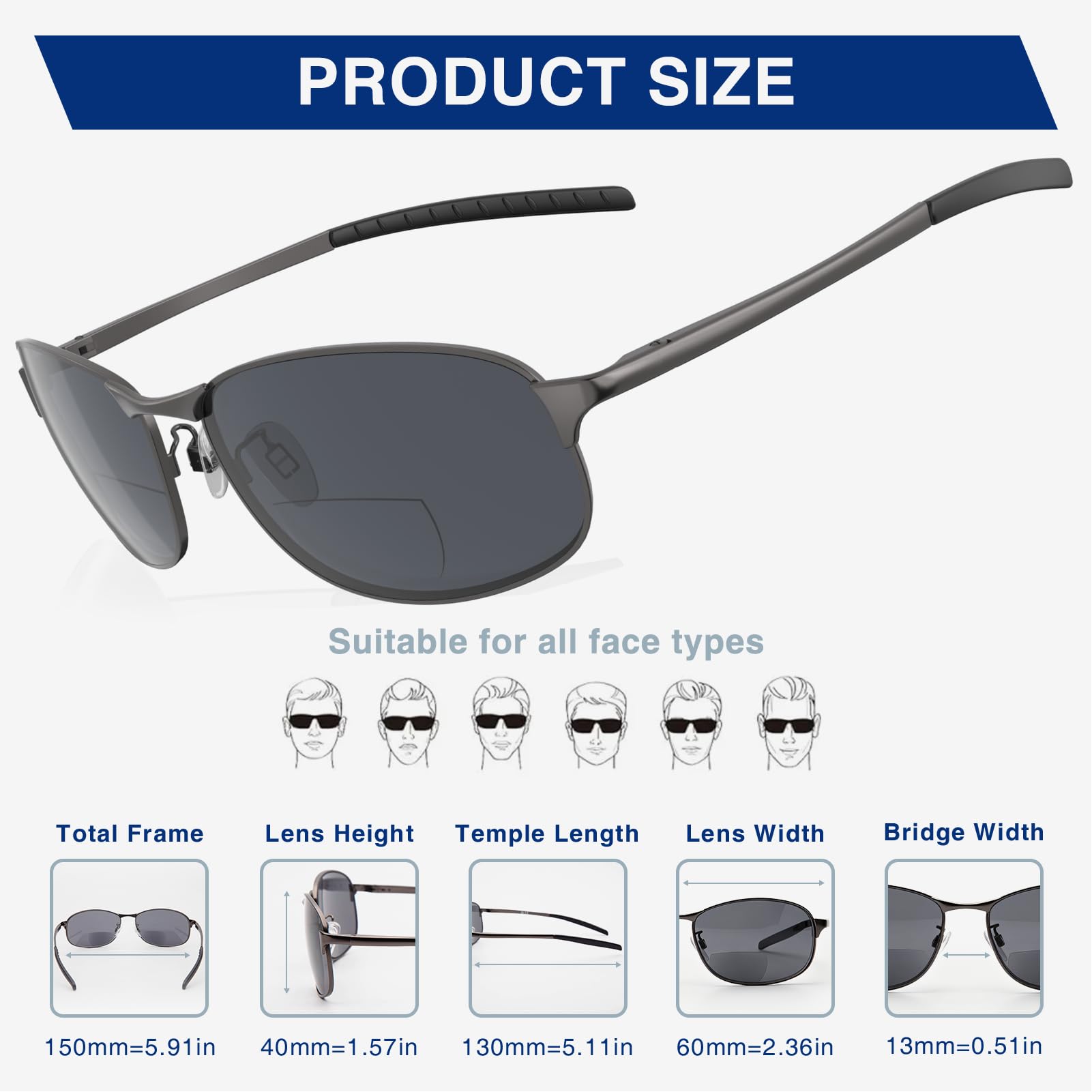 DEHOTRE 2 Pack Herren Bifokale Lesesonnenbrille, Edelstahlrahmen/Fahren Sonnenbrille Zero Top UV400 Metallscharnier