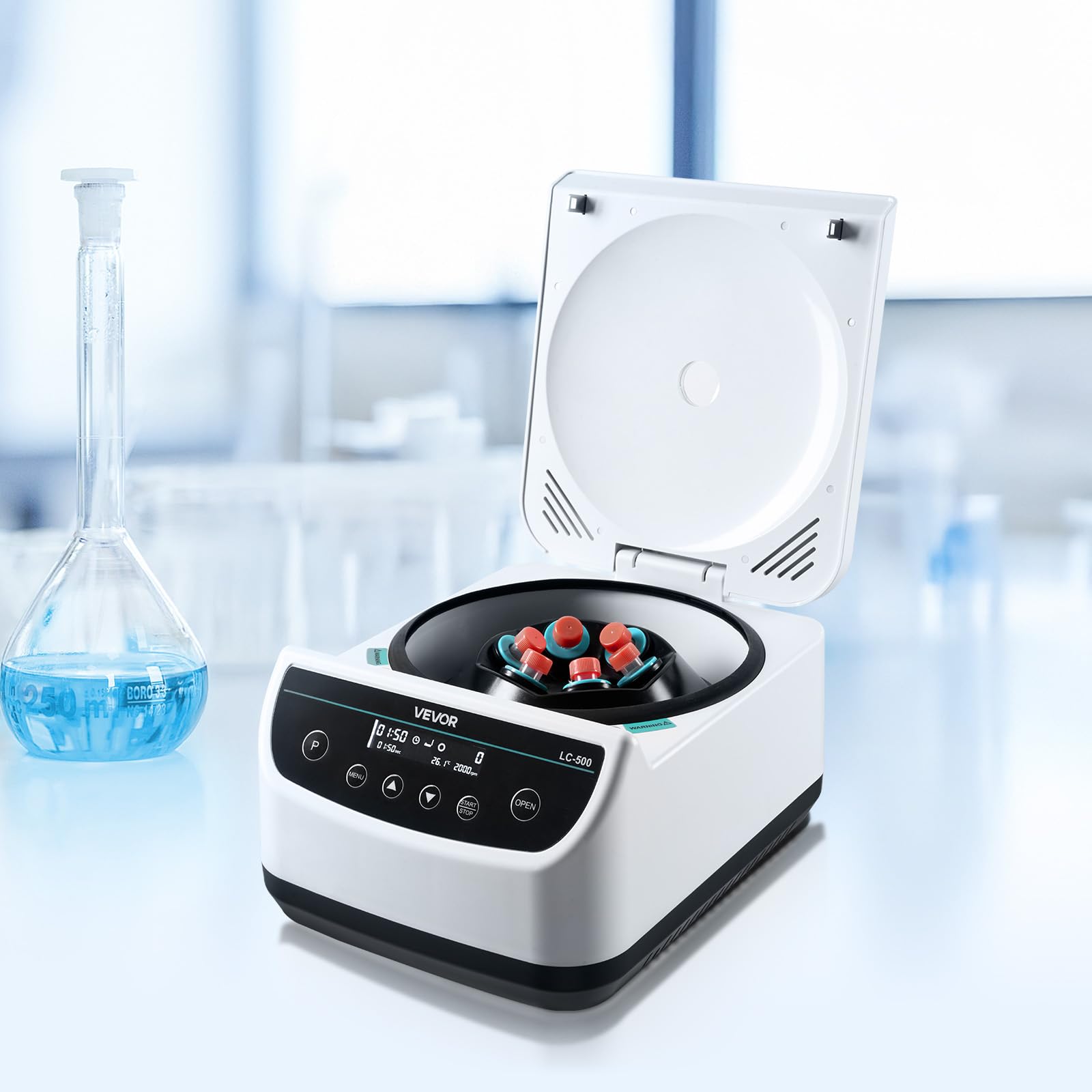 VEVOR Centrifuga da Laboratorio Elettrica 100-2100 xg RCF con Rotore per Provette da 2/5/10/15/50 ml, Velocità Regolabile da 500 a 4000 Giri/min, Bassa Rumorosità per Esperimenti di Laboratorio