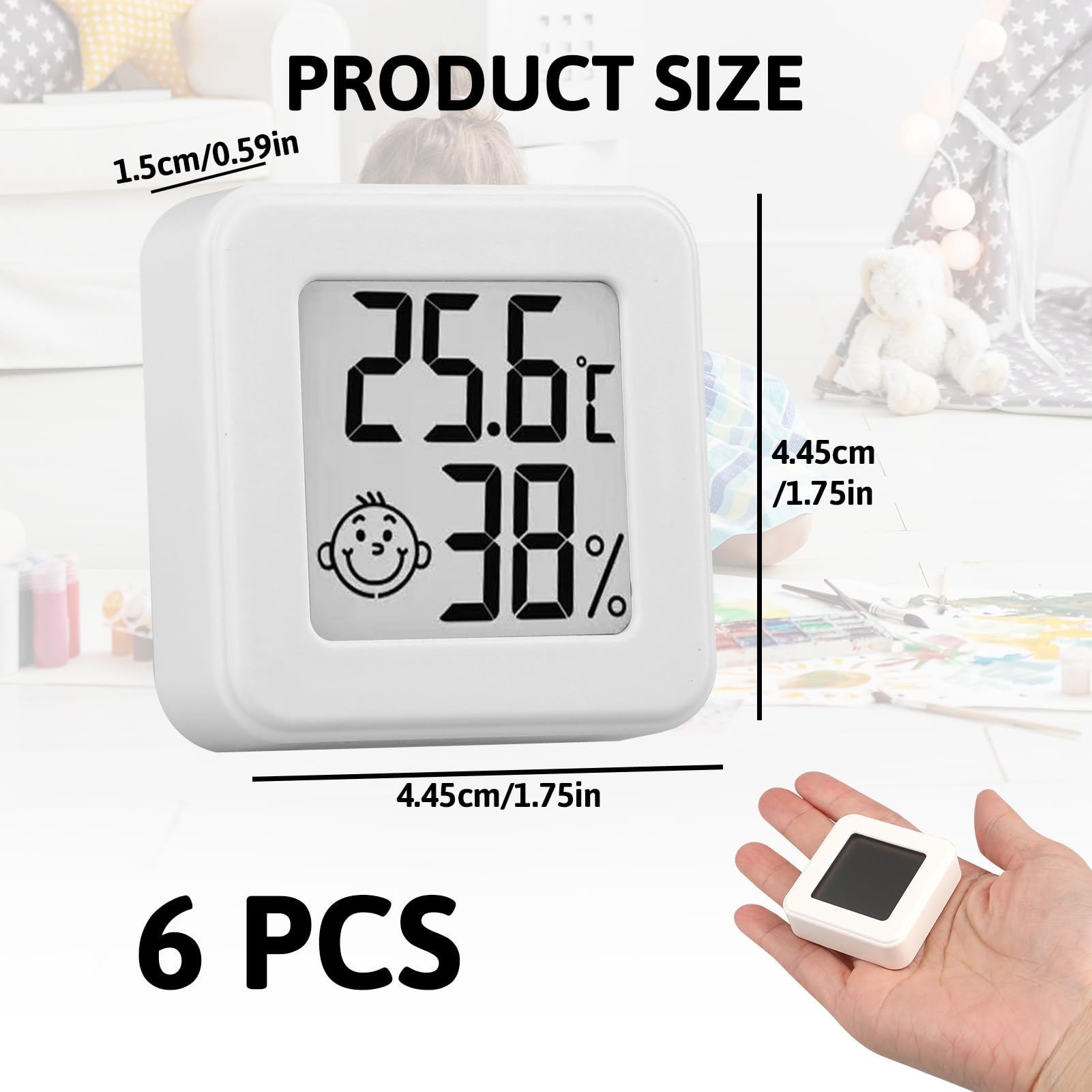 Thermomètre Hygromètre Intérieur Numérique Lot de 6, Mini Thermomètre Digital Haute Précision, Moniteur Température Humidité pour Chambre Bébé, Bureau, Salon, Cave, Serre, Cave à Vin (Blanc)