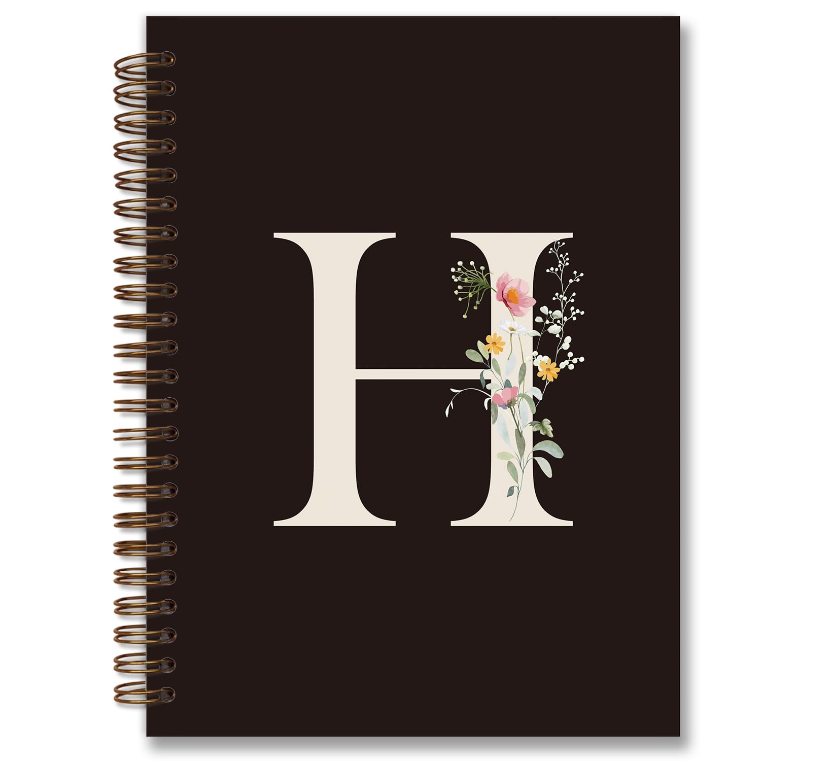 foedor Trendy Personalized Journal Hardcover Spiral Notebook,Black Initial Letter H Notebook,Monogrammed Gifts for Women Teen Girl,College Ruled