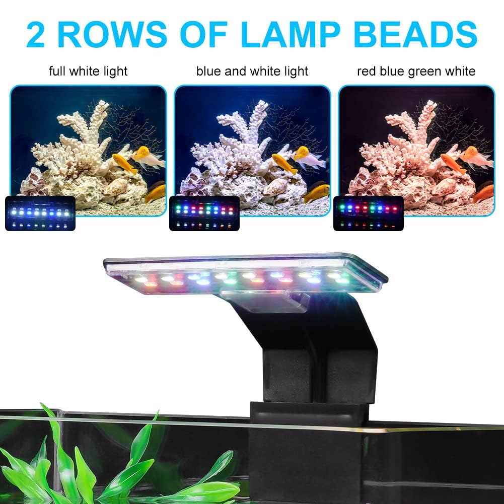 Luce per Acquario LED 9W 16 LED Mini Lampada Clip 6mm Nero