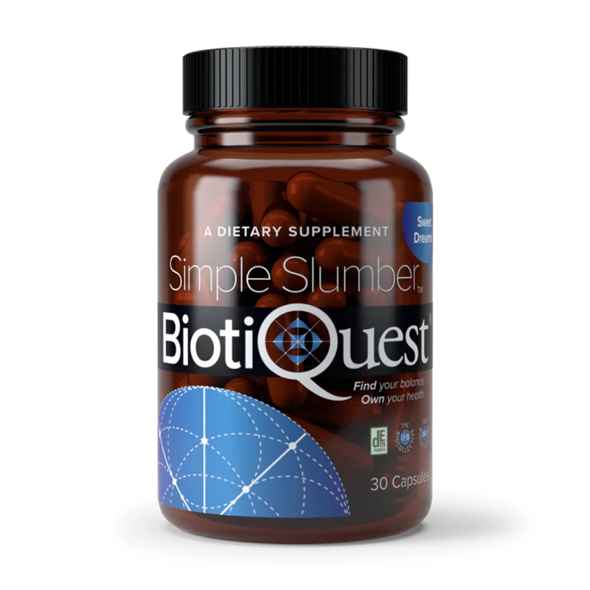 BiotiQuest Simple Slumber Probiotics to Help Improve Sleep Quality and Gut Health, 18 Billion CFU, Non-GMO, and Gluten Free, 30 Capsules
