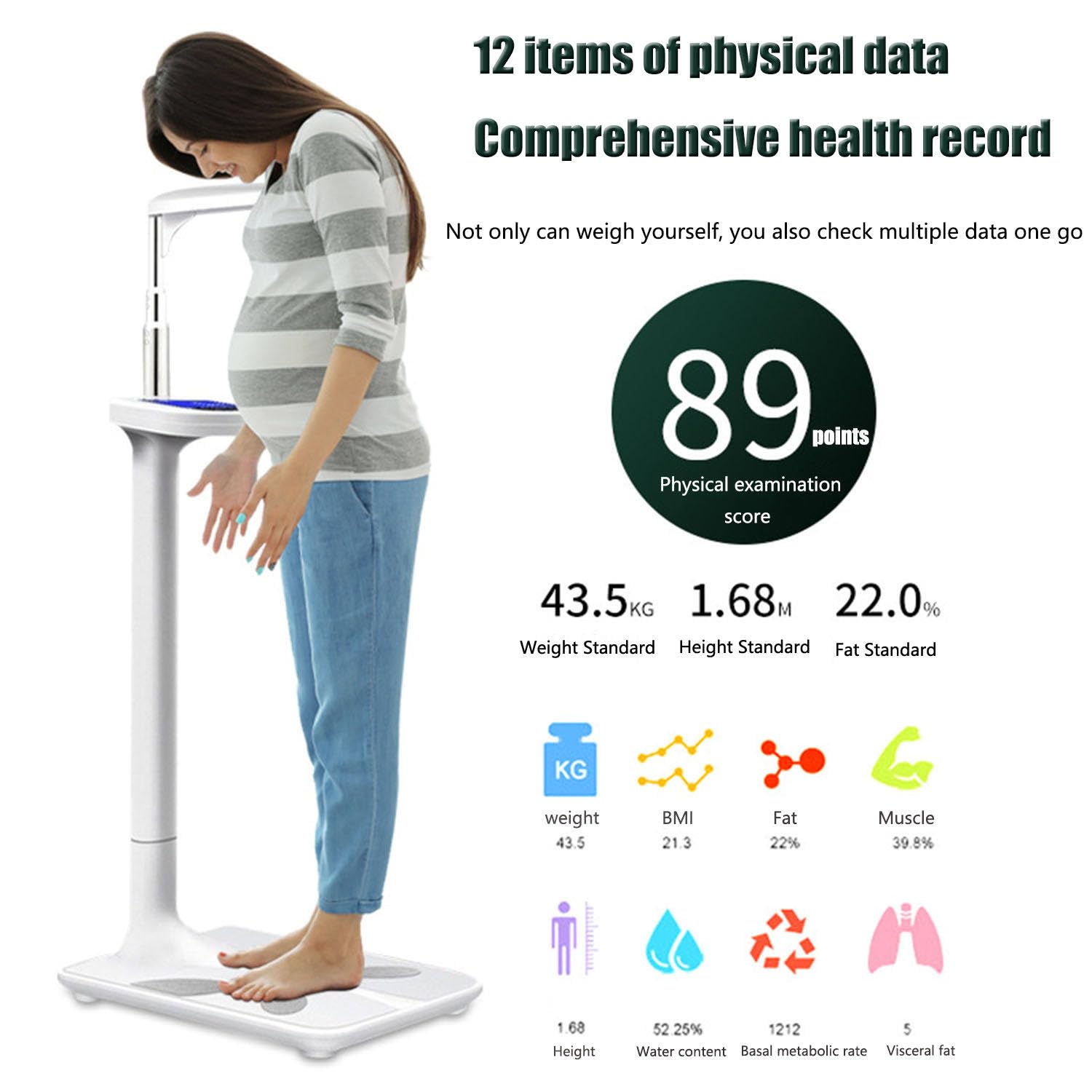 Bilancia Pesapersone,Professionale Impedenziometrica Digitale,con Funzione Bmi Strumento Misura Peso Corporeo,Massa Grassa,Bmi, Massa Muscolare,Massa Ossea,Proteine