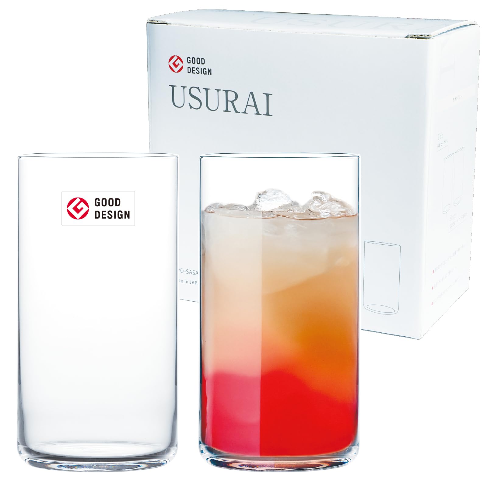 Toyo Sasaki Glass USURAI Tumbler Set, 18.9 fl oz (560 ml), HS Hard Strong, HS Platinum, Fully Ion Reinforced Glass, Highly Durable, Safe Design, Scratch Resistant, Dishwasher Safe, Made in Japan G107-