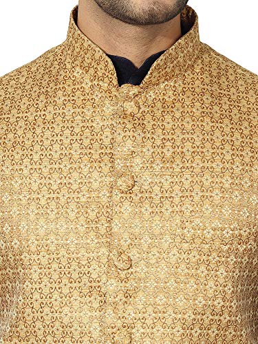 Image of Mens Navy Blue Kurta Pyjama Set with Designer Ethnic Nehru Jacket