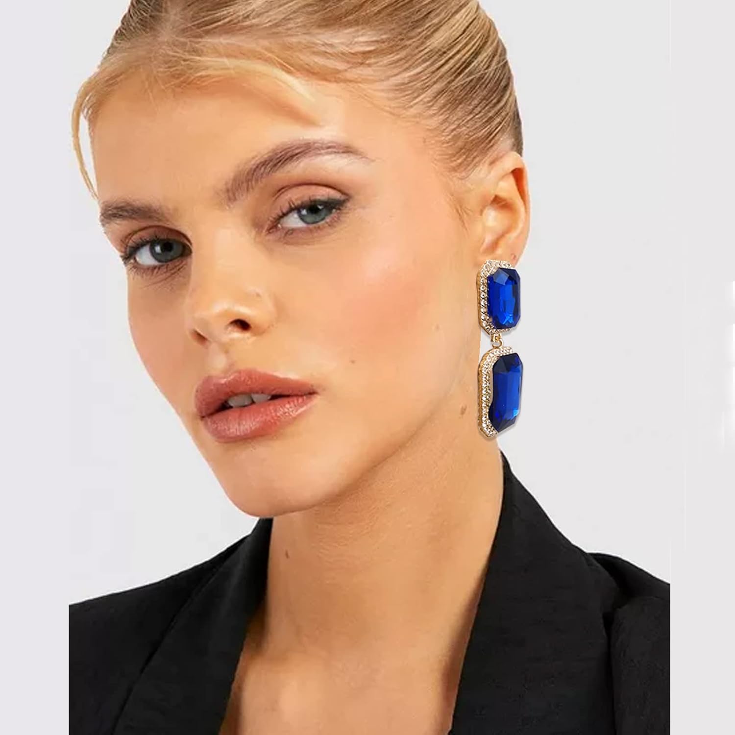 Vintage Rhinestone Statement Earrings Fancy Big Crystal Rectangle Drop Dangle Earrings Evening Prom Pageant Jewelry Earrings for Women - Image 9