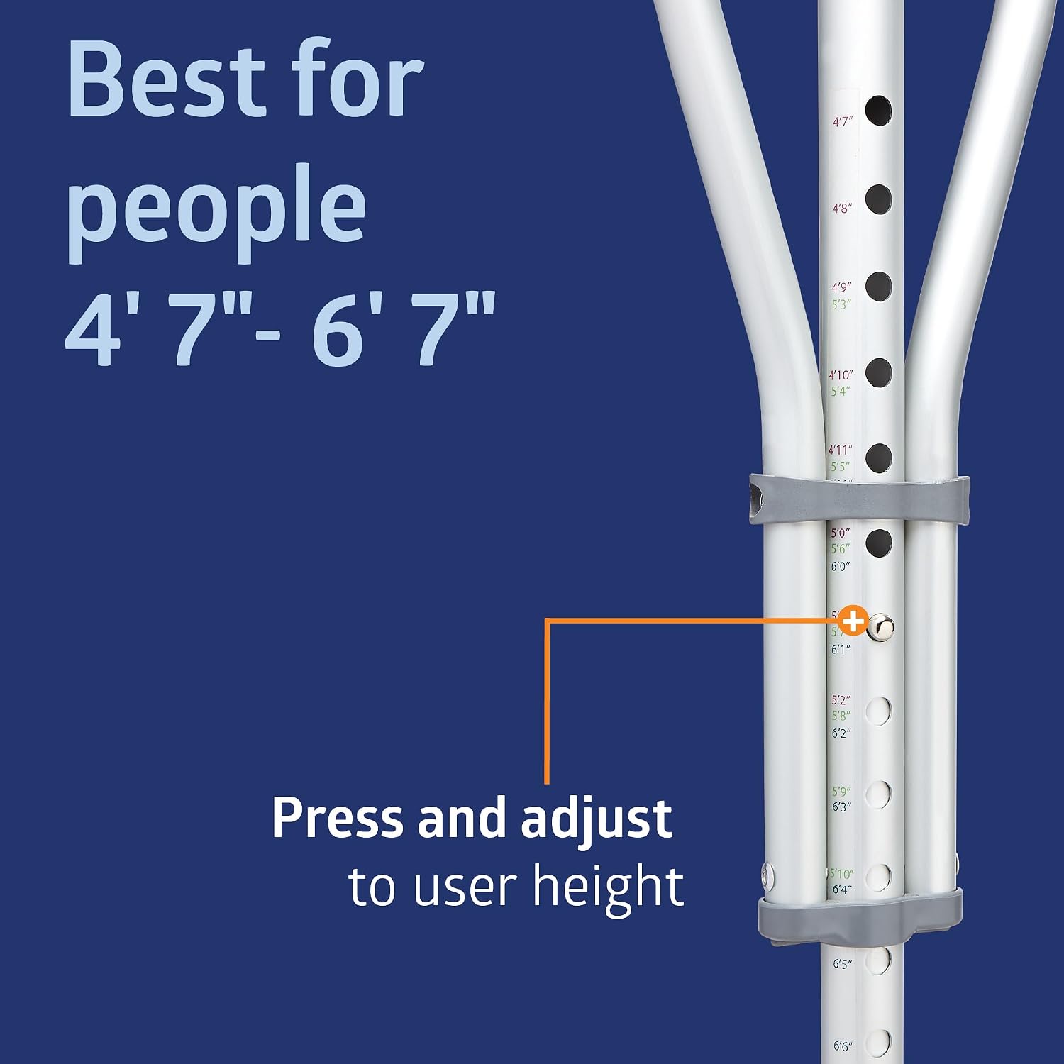 Medline Adjustable Quick-Fit Crutches Easily Adjusts to Fit Kids, Adults & Seniors Between 4’7”– 6’7” Tall — Mobility Aid Supports Up To 300 lbs.