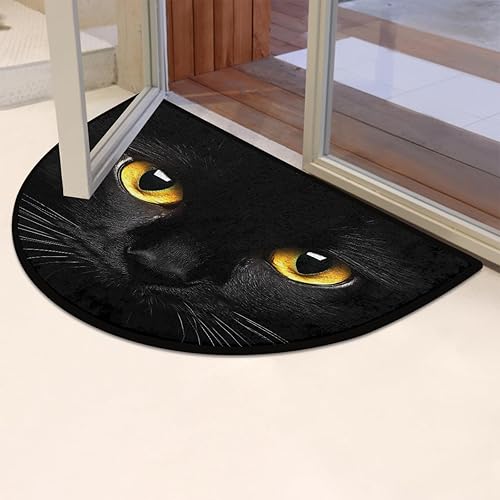 Miniatura 6 de AUUXVA Tapete semicircular redondo con ojos de gato negro para entrada interior, antideslizante, absorbente, 24 x 36 pulgadas, resistente al