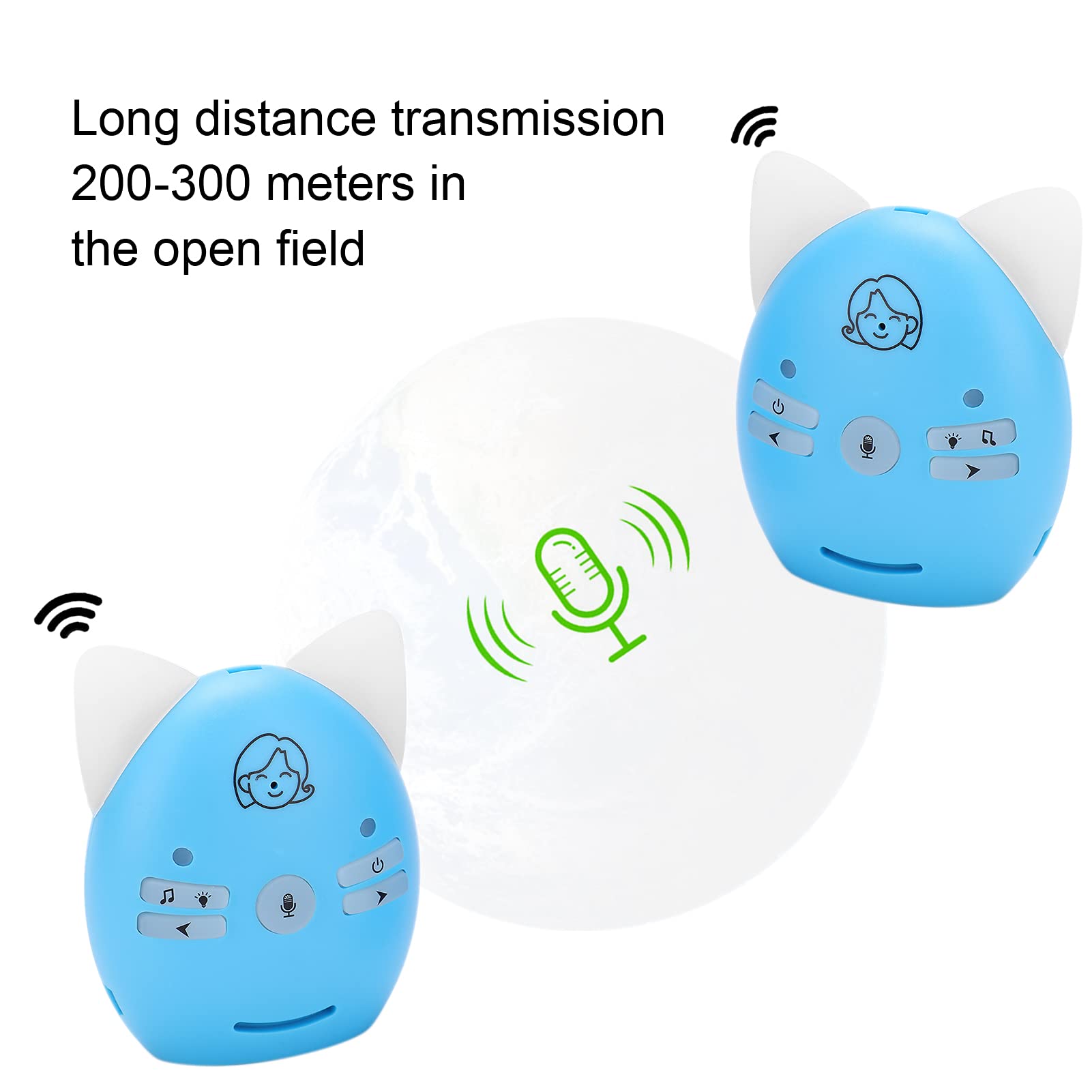 Cryfokt Baby Monitor Wireless, Monitor Audio Digitale con Conversazione Bidirezionale, Luce Notturna, Tecnologia FHSS, Portata da 200 a 300 Metri per Casa e Asilo Nido (Spina europea)