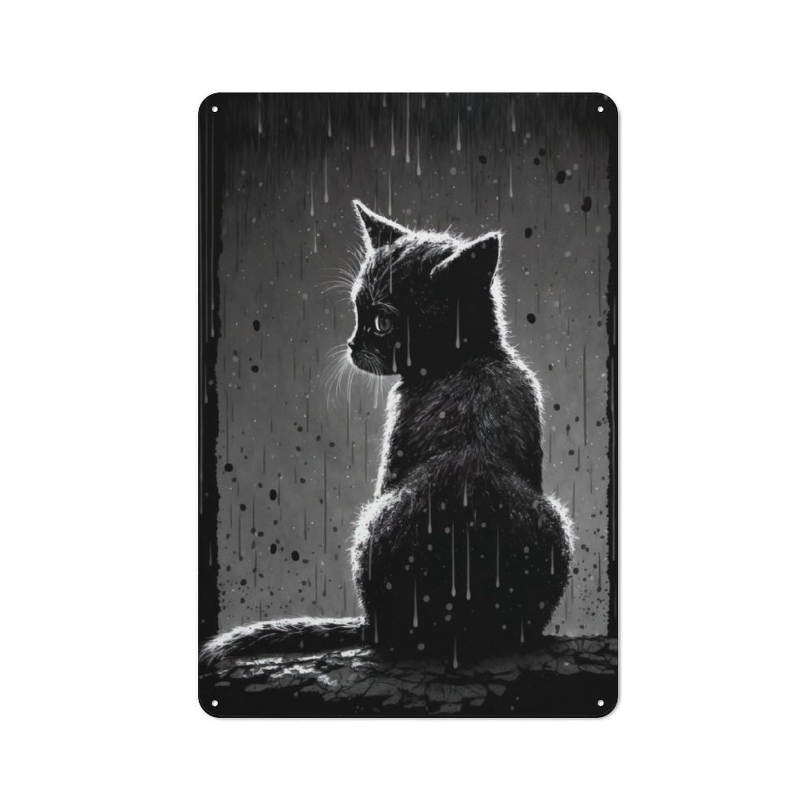 Junmoney Sad Cat Metal Sign 30X20cm With For Hallway Wall, Vintage Decor, For Garage, Workshop And Man Cave Decoration