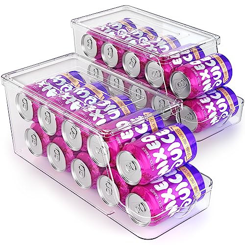 Comparison: Best Soda Can Organizer For Refrigerator Soda Can Dispenser for Refrigerator with Lids, Stackable Drink Organizer for Fridge, Clear Plastic Refrigerator Organizer Bins, Beverage Can Holders for Pantry, Freezer, Kitchen, Cabinets Set of 2