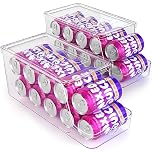Soda Can Dispenser with Lids, Stackable Drink Organizer, Clear Plastic Bins, Beverage Can Holders for Fridge, Freezer, Kitchen, Cabinets (Set of 2)