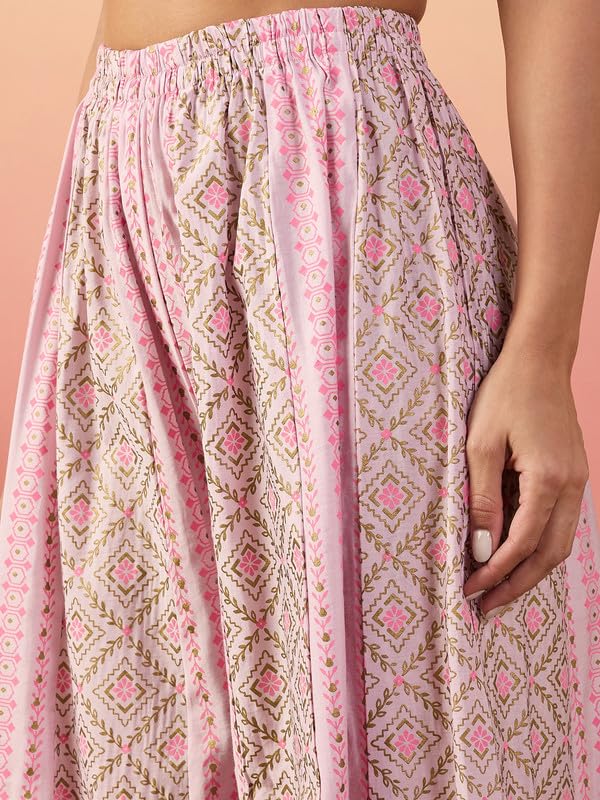 Image of Women's Pure Silk Printed Embroidery Kurta Palazzo & Dupatta Set