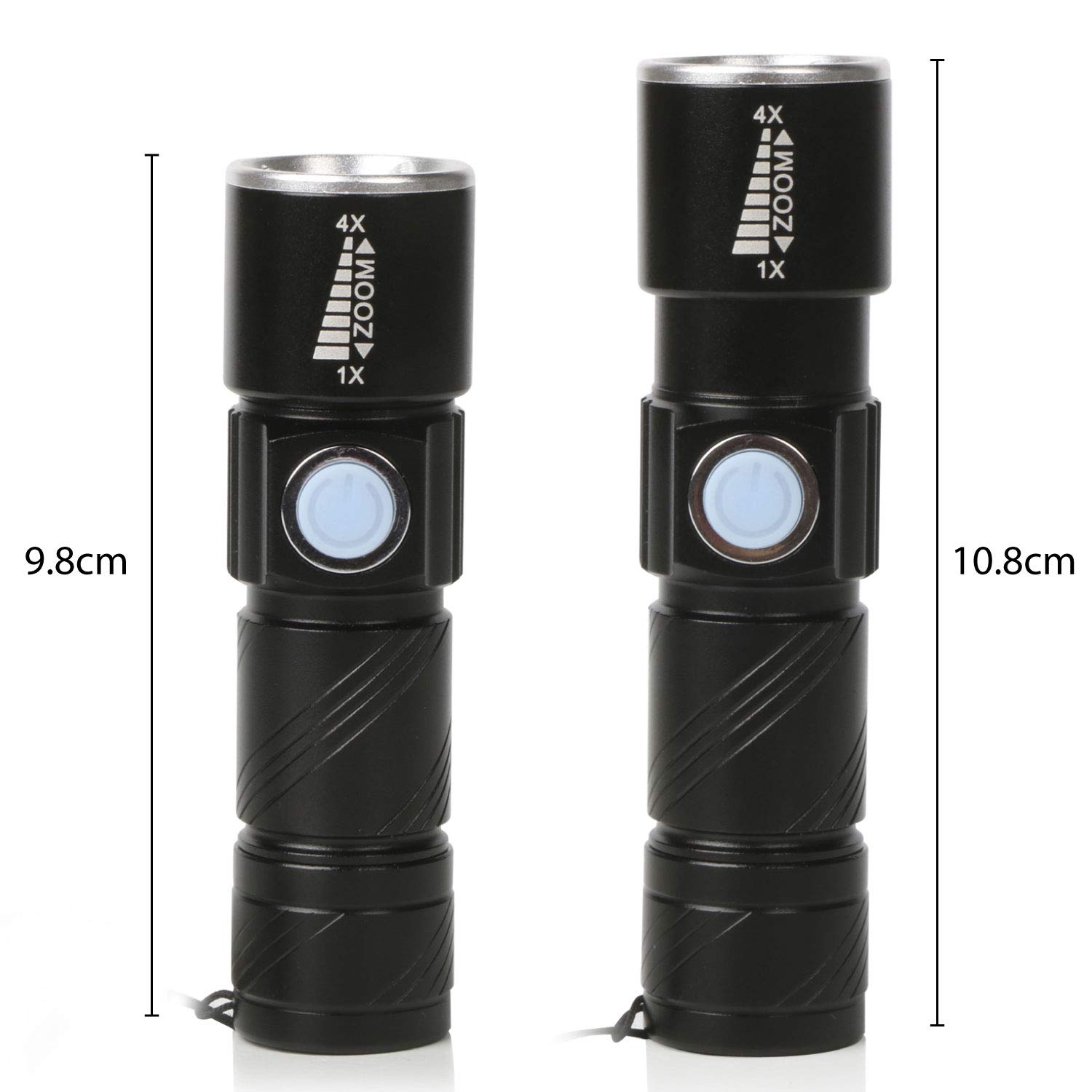 Lampe Torche LED Ultra Puissante - Rechargeable - Zoomable - 3 Modes - Noire