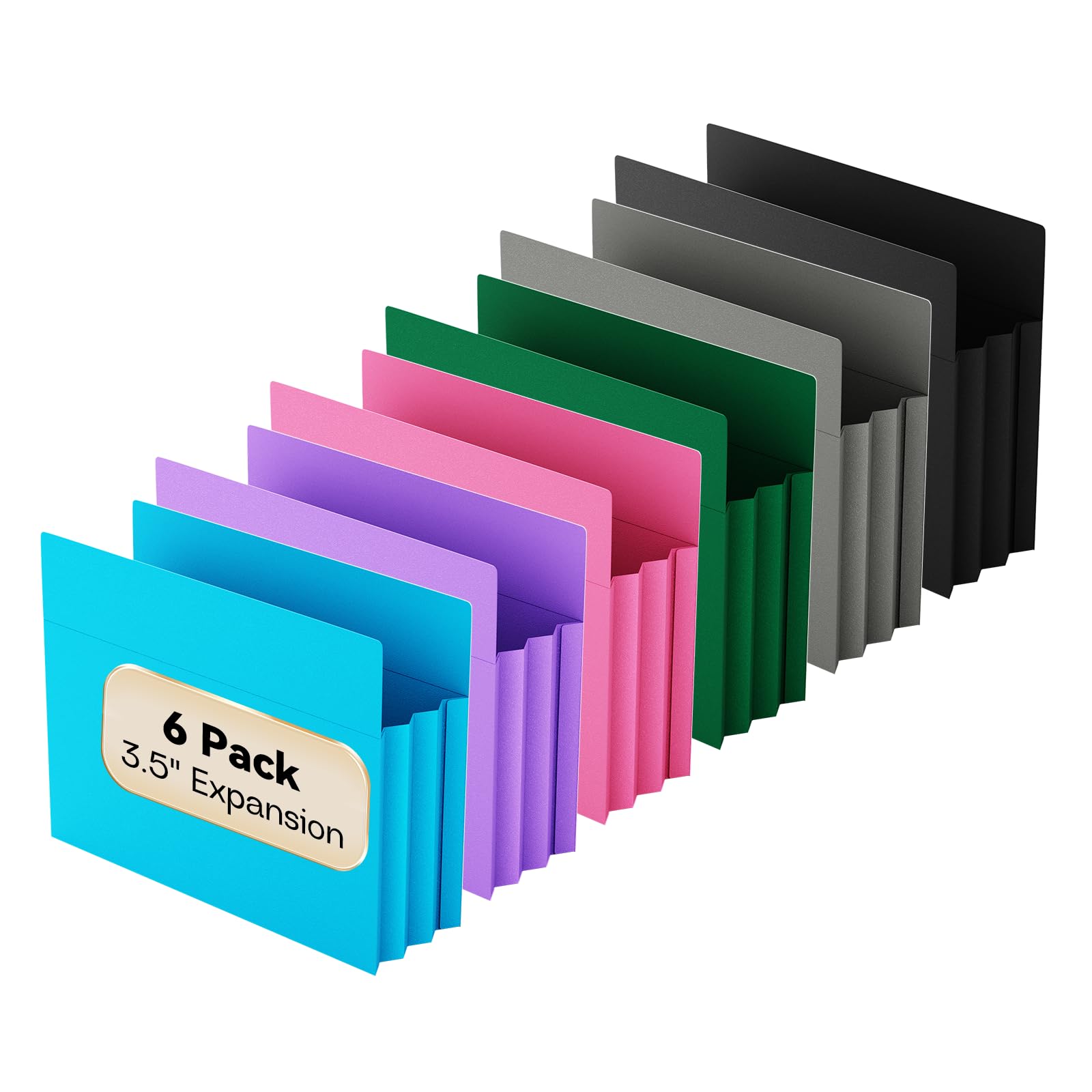 Lot de 6 pochettes extensibles en plastique - Format lettre - 8,9 cm - Pour documents volumineux - Colorées