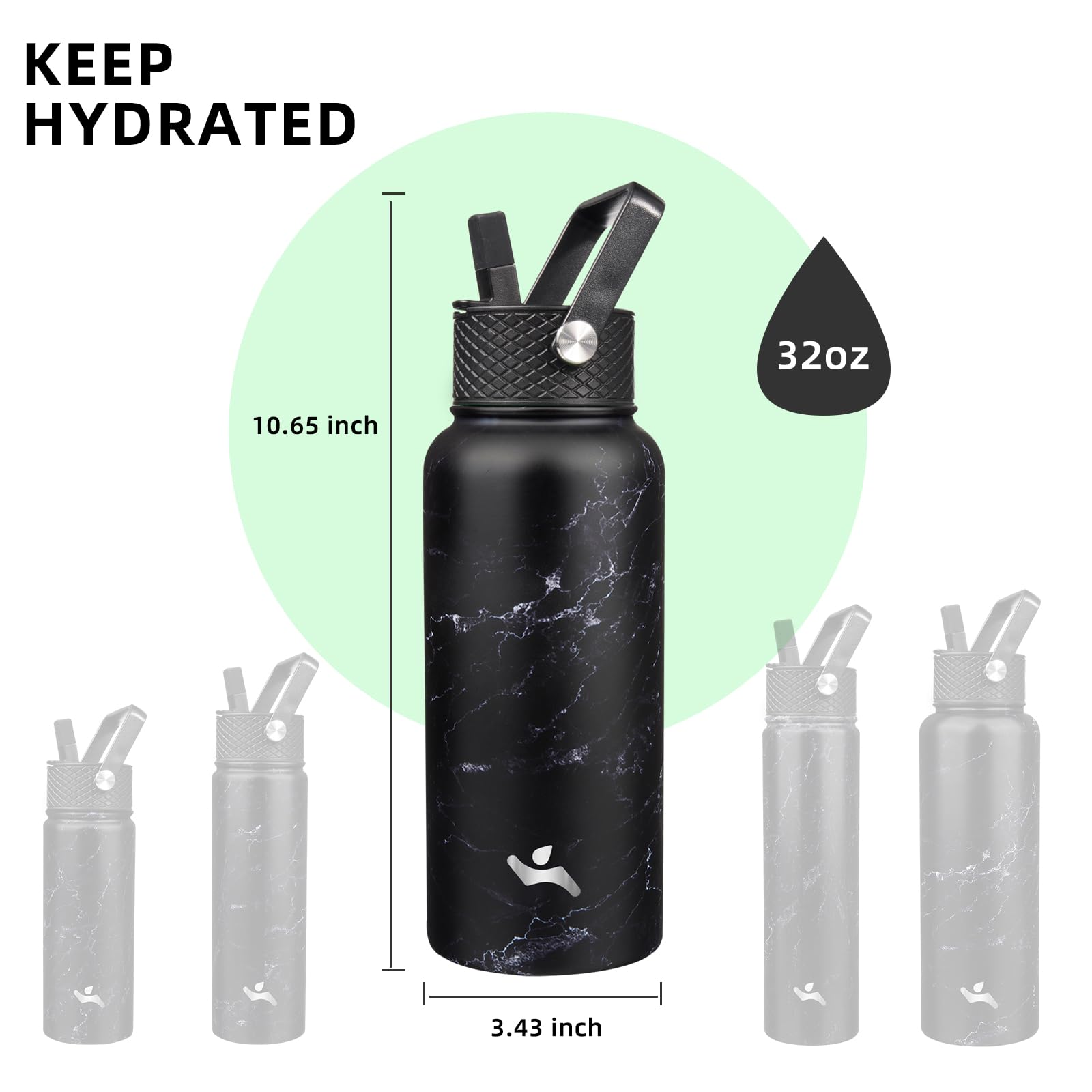 32 Oz Insulated Water Bottle Stainless Steel Sport Bottles