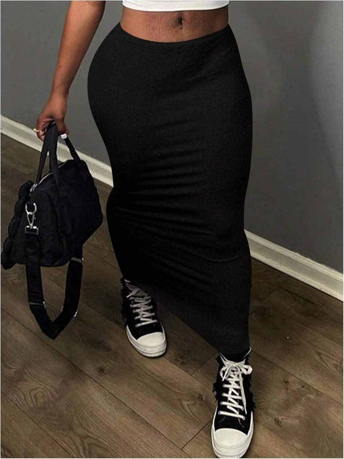 WDIRARA Women's Plus Size Bodycon Skirt Elastic Waist Stretch Long Skirts - Image 5