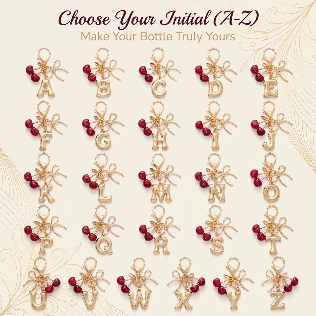 Black Cherry Charm, Compatible with Owala 16–40oz Water Bottles, Black Red Cherry with Cute Cherries & Bow Pendant, Accessories & Gift for Bags, Keys, Backpacks image 4