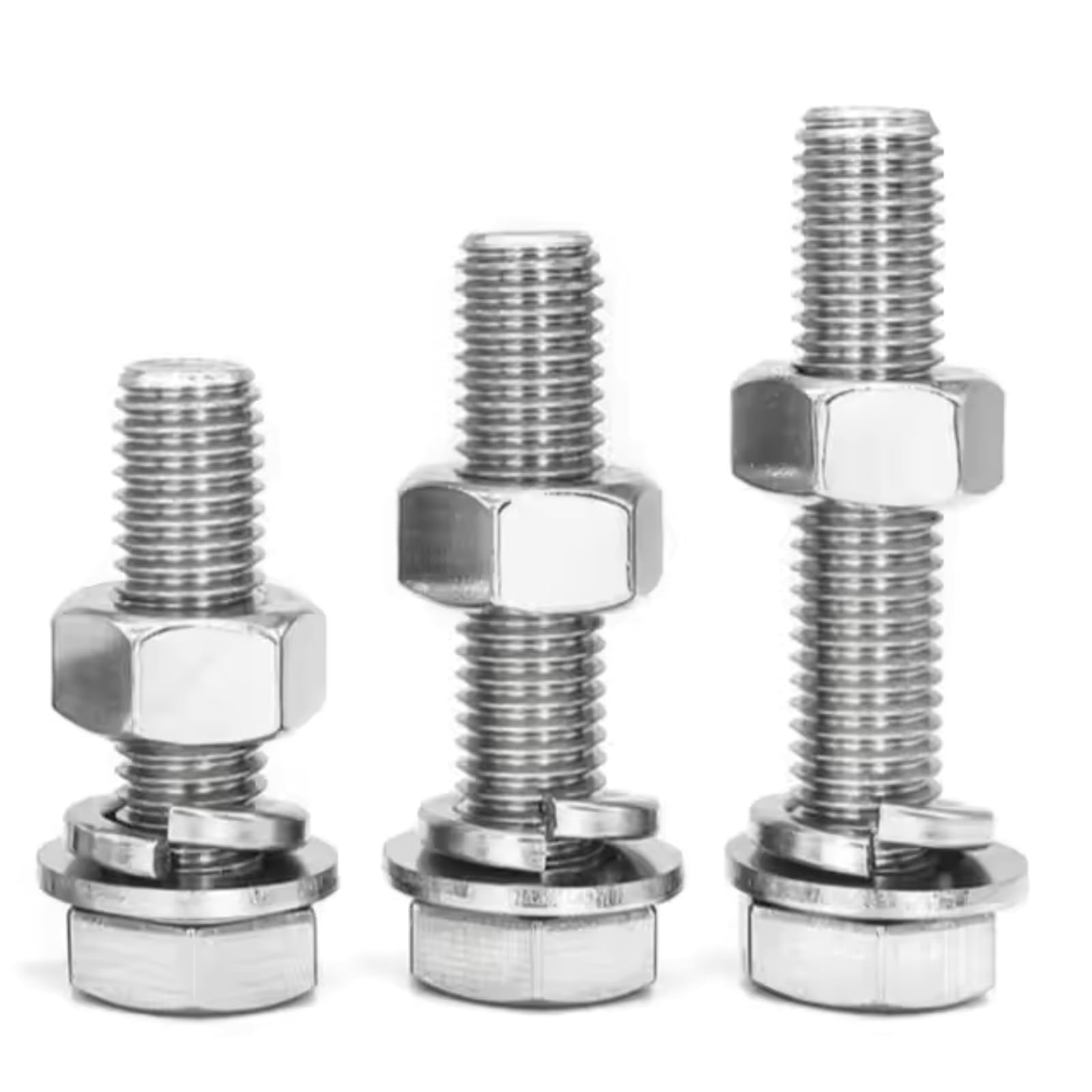 MultiScrew M16 (16mm) x 80mm Hex Set Screw Bolts, Full Hexagon Nut, Form A Washer and Spring Washer. Grade 8.8 High Tensile Strength Steel Zinc Plated (Pack of 4)