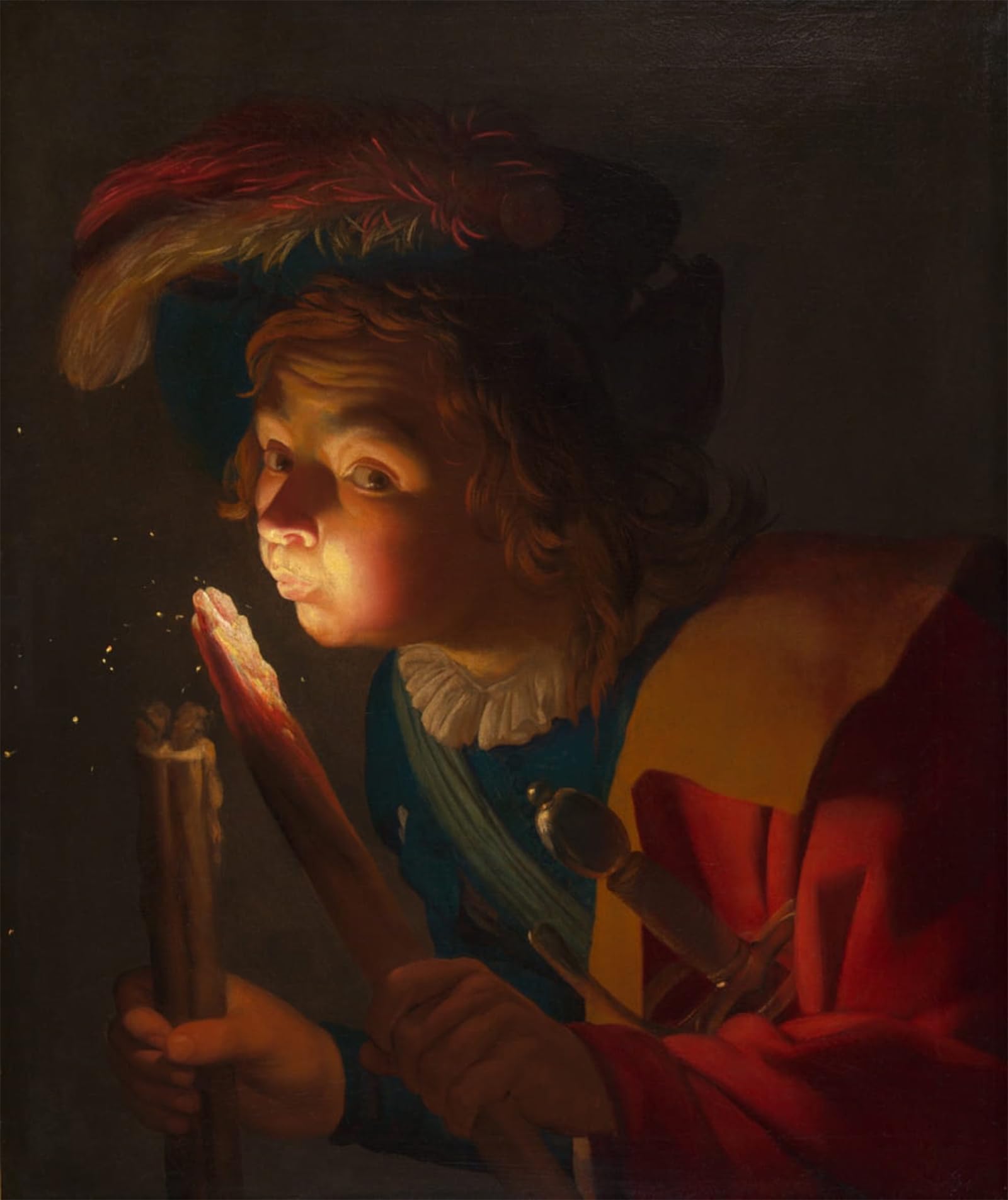 Posteriik Boys No Frame Famous Modern Artwork Art Mural A Blowing On A Firebrand By Gerrit Van Honthorst Oil Paintings Pictures For Home Decor 60X90cm