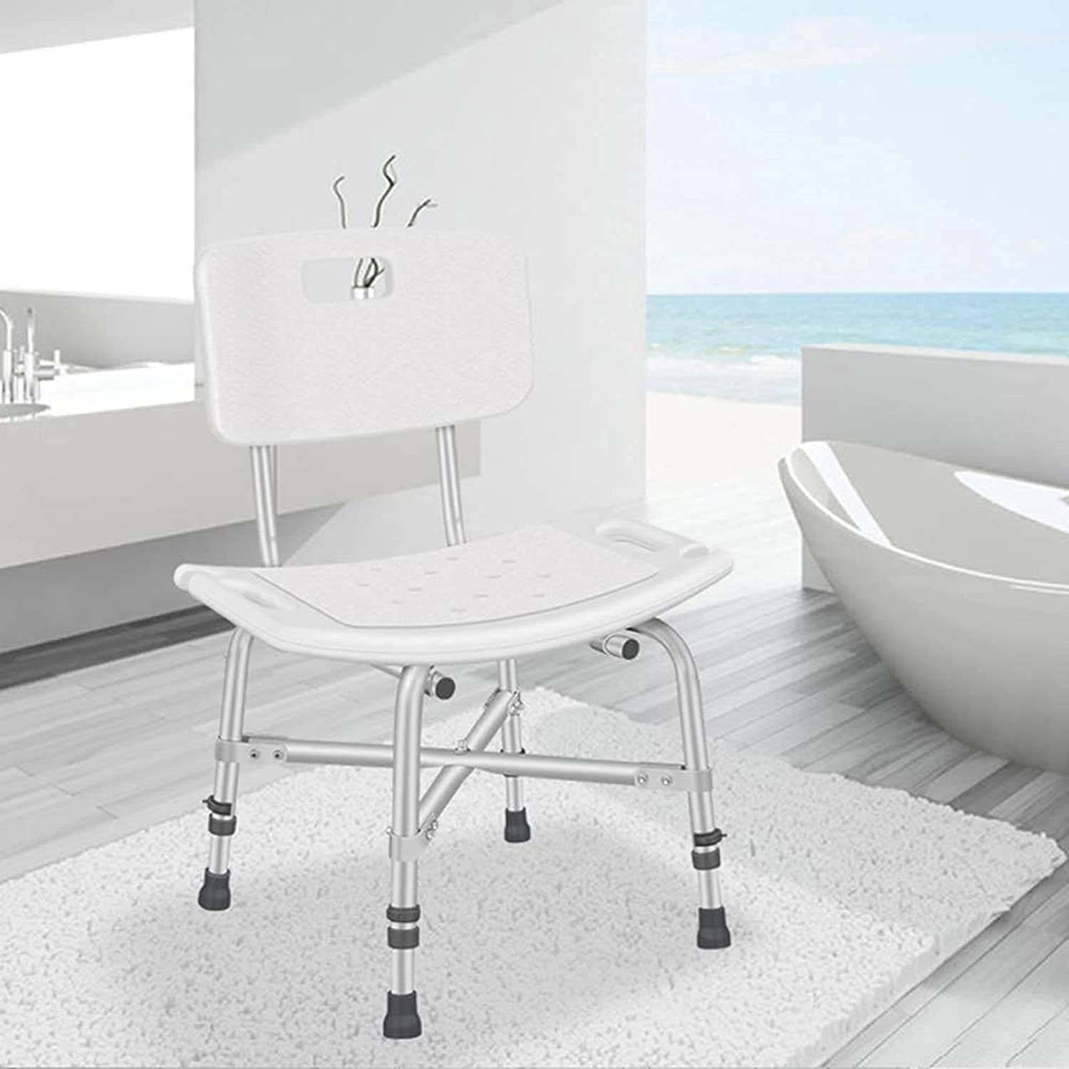 Asiento de Ducha abatible montado en la Pared Silla De Ducha for Ancianos Asiento De Ducha De Servicio Pesado Con Brazos Y Respaldo for Personas Mayores Y Taburete De Ducha for Discapacitados, Portáti