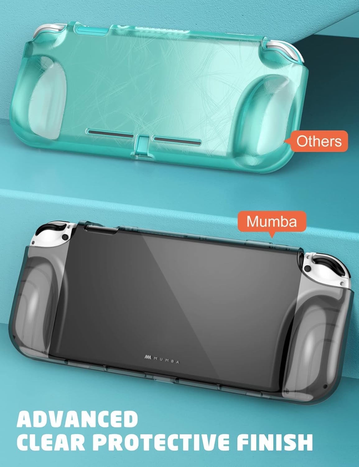 Mumba Custodia per Nintendo Switch OLED 2021, [Serie Thunderbolt] Custodia Trasparente con Impugnatura in TPU, Compatibile con console Nintendo Switch OLED e Joy-Con Controller (Frost-Nero)