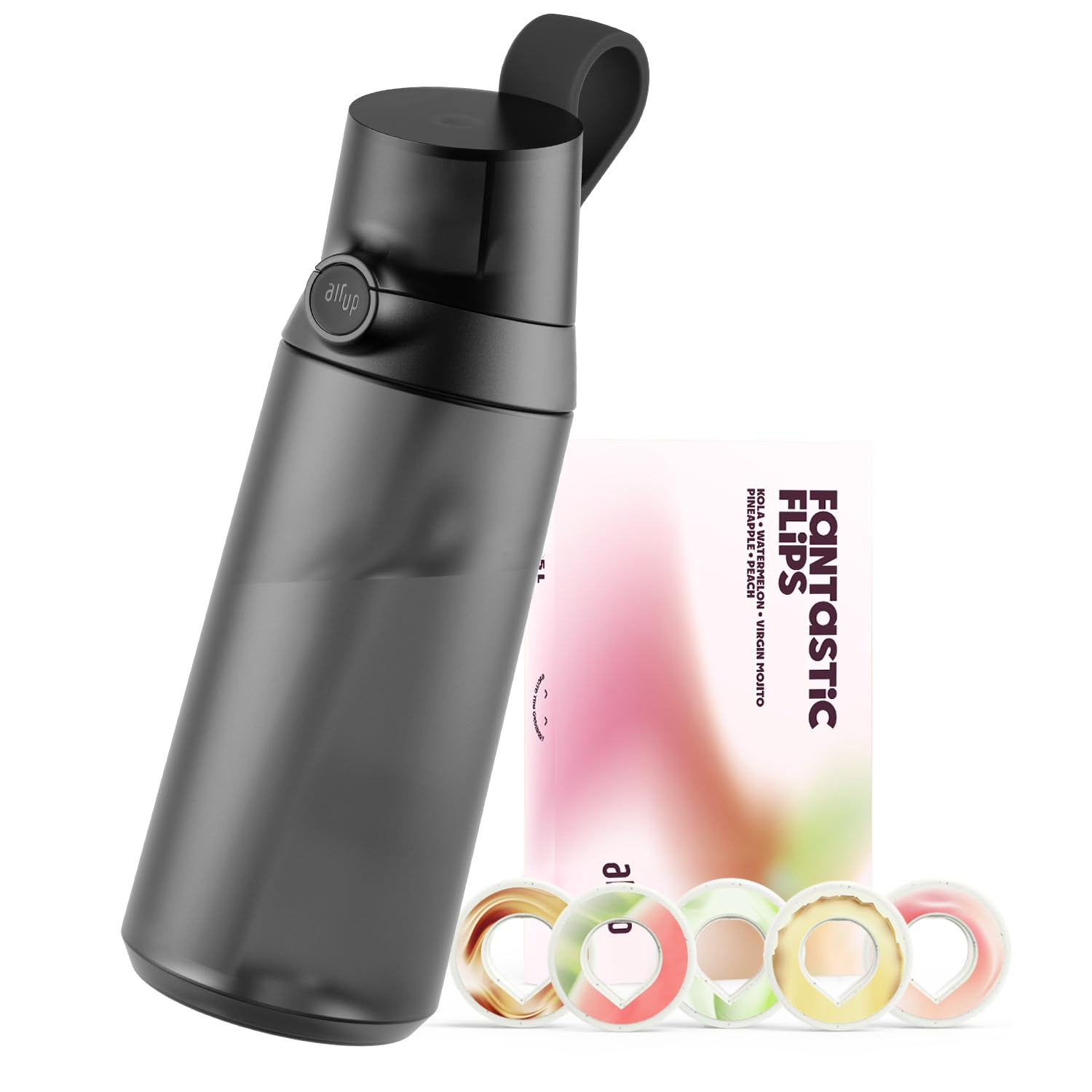 AIR UP® water bottle Click Midnight Black original starter set with pods in 5 flavors | 600ml drinking bottle with sugar-free flavoring | dishwasher-safe, BPA-free