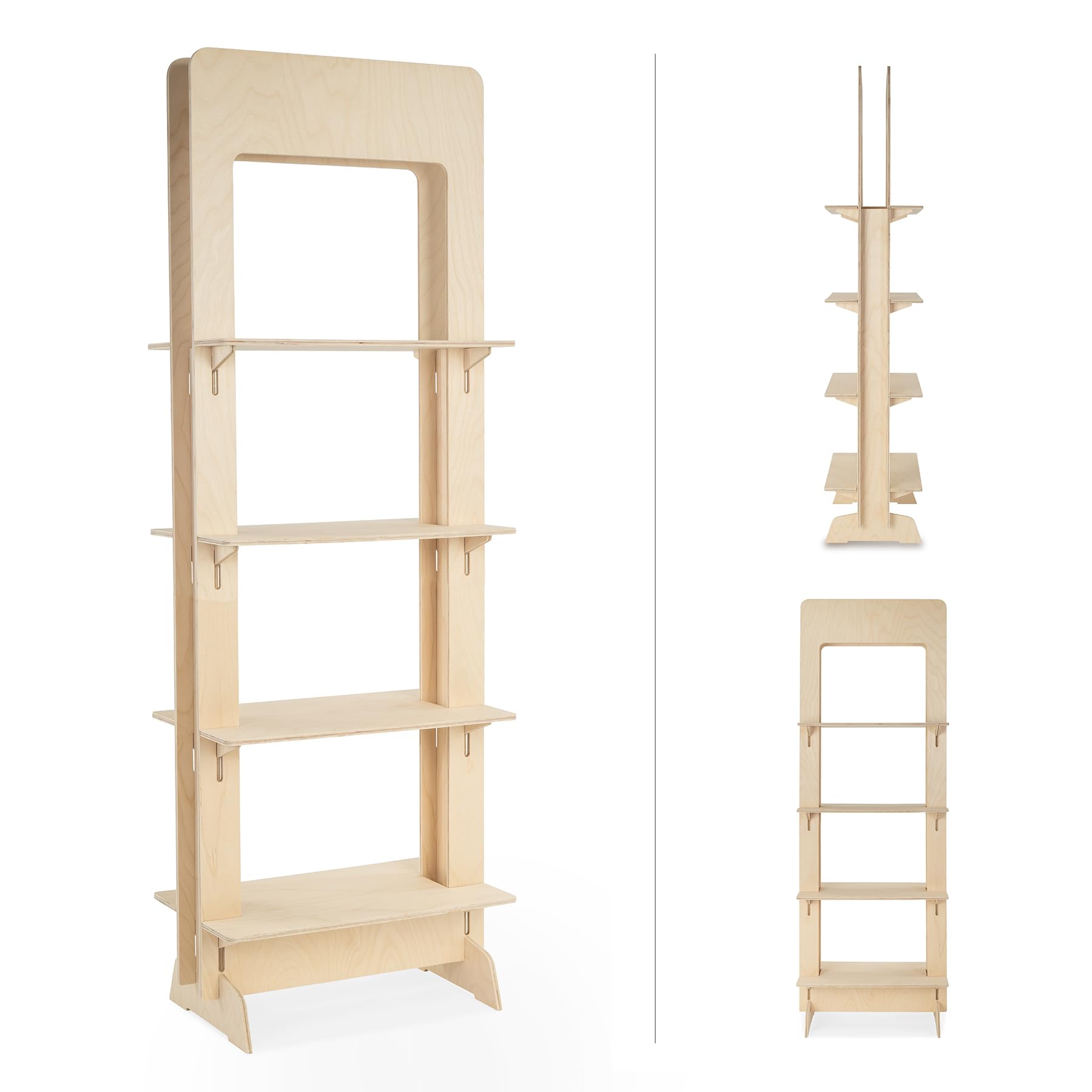 Aufsteller, Verkaufsaufsteller, Ladenaussteller, vom Boden, aus Holz, einfache Steckmontage, 4 Einlegeböden, natürlich und nachhaltig, H. 146 cm (Twin_490)