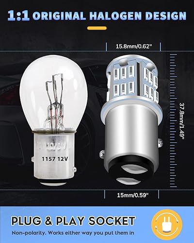 Miniatura 2 de UNXMRFF Bombilla LED roja 2357 1157 mejorada para luces de freno, luces traseras superbrillantes 2057 2057A 7528 BAY15D bombillas LED de repuesto