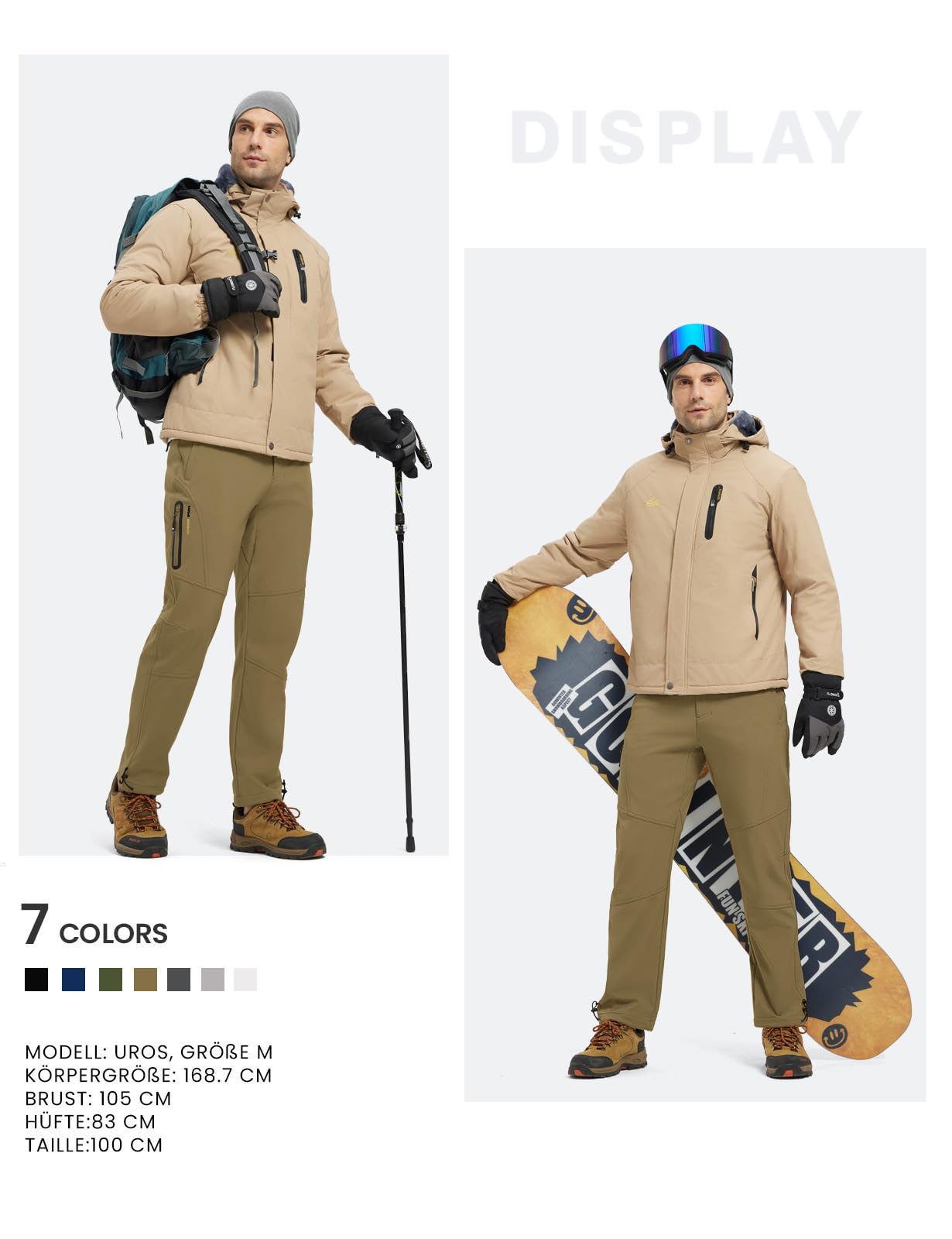 Rdruko Softshellhose Herren Wasserdicht Skihose Wanderhose Thermohose | Winter Snowboardhose Winddicht Schneehose Trekkinghose Outdoorhose Warme Gefüttert mit 4 Taschen für Skifahren Wandern