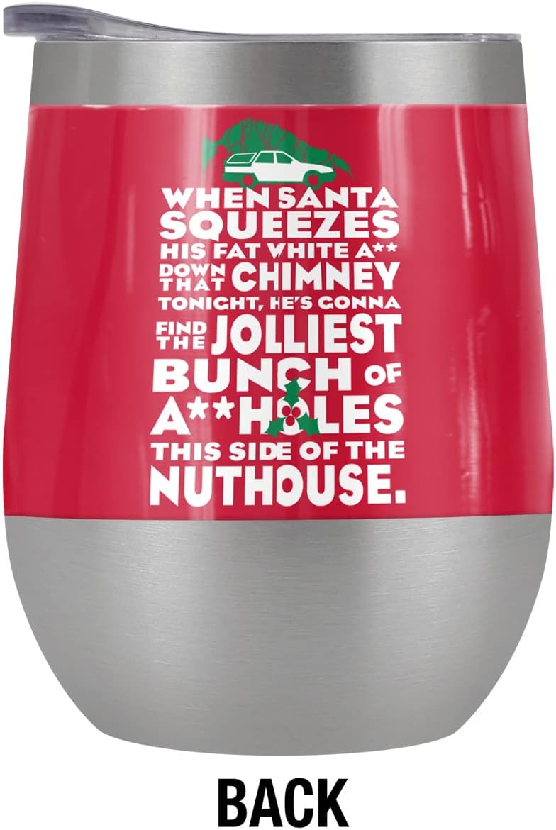 Christmas Vacation OFFICIAL Jolliest Bunch 12 OZ Stemless Wine Tumbler, Stainless Steel Travel Cup|Lake Tumbler|Insulated with Leak Resistant Slide-Lock Lid, Stainless Steel