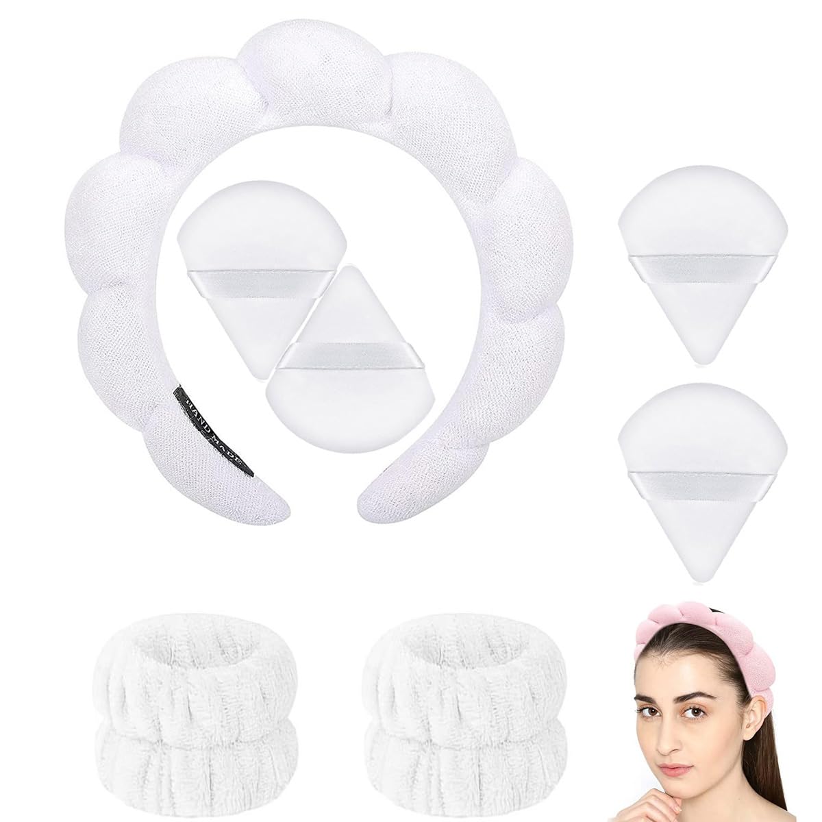 Blithetree Spa Headband Set - 7 Soft Skincare Headbands for Face Washing, Makeup Removal & Shower - White