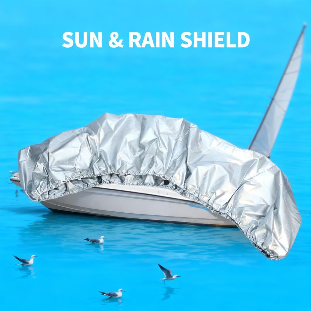 Housse Bateau Imperméable 2,6 -, Toile Oxford Argente, Protection Contre UV et Poussière - Résistante à L’Eau, Durable, Parfaite pour Voilier et Barque (2,6-3m)