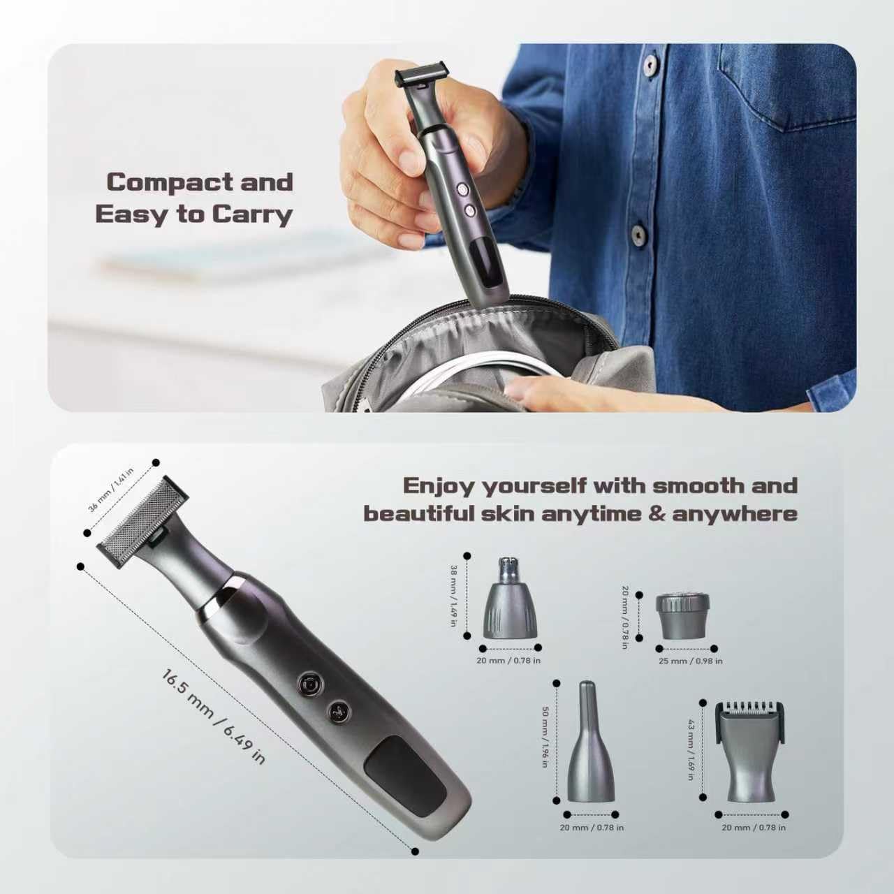 Afeitadora de espalda mejorada para hombre, pantalla LED, recargable, bloqueo de seguridad, IPX7, recortadora de espalda multifuncional para hombres, (tinta negra)