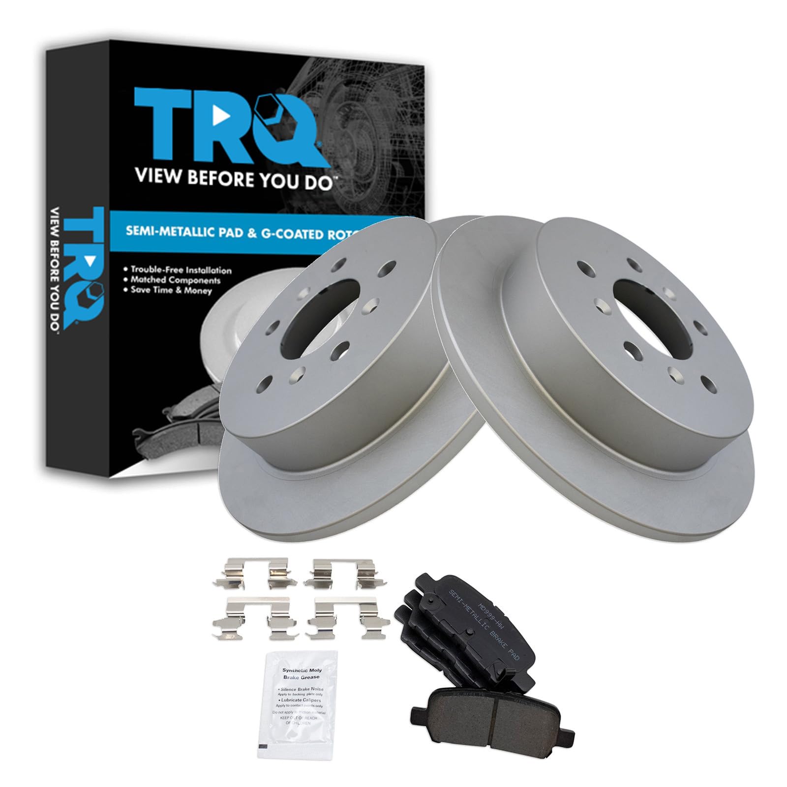 TRQ Rear Brake Pad and Rotor Set Semi Metallic Coated Rotors Compatible with 2008-2009 Buick LaCrosse
