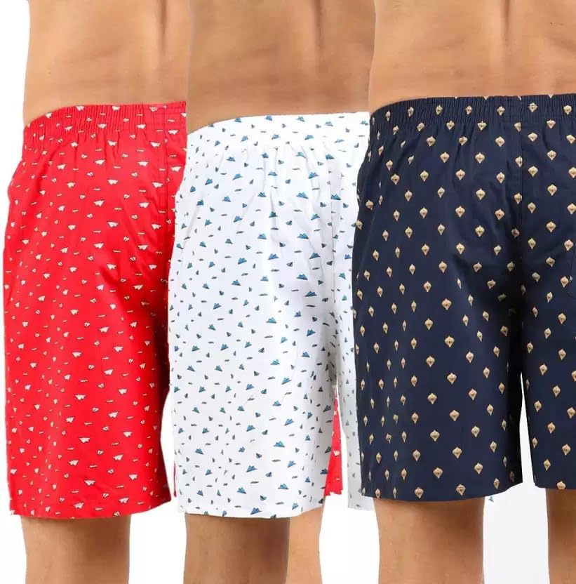 Image of ALPHABETS Men's Cotton Regular Striped Boxer Briefs (Pack of 3) Dark Blue, Red, White