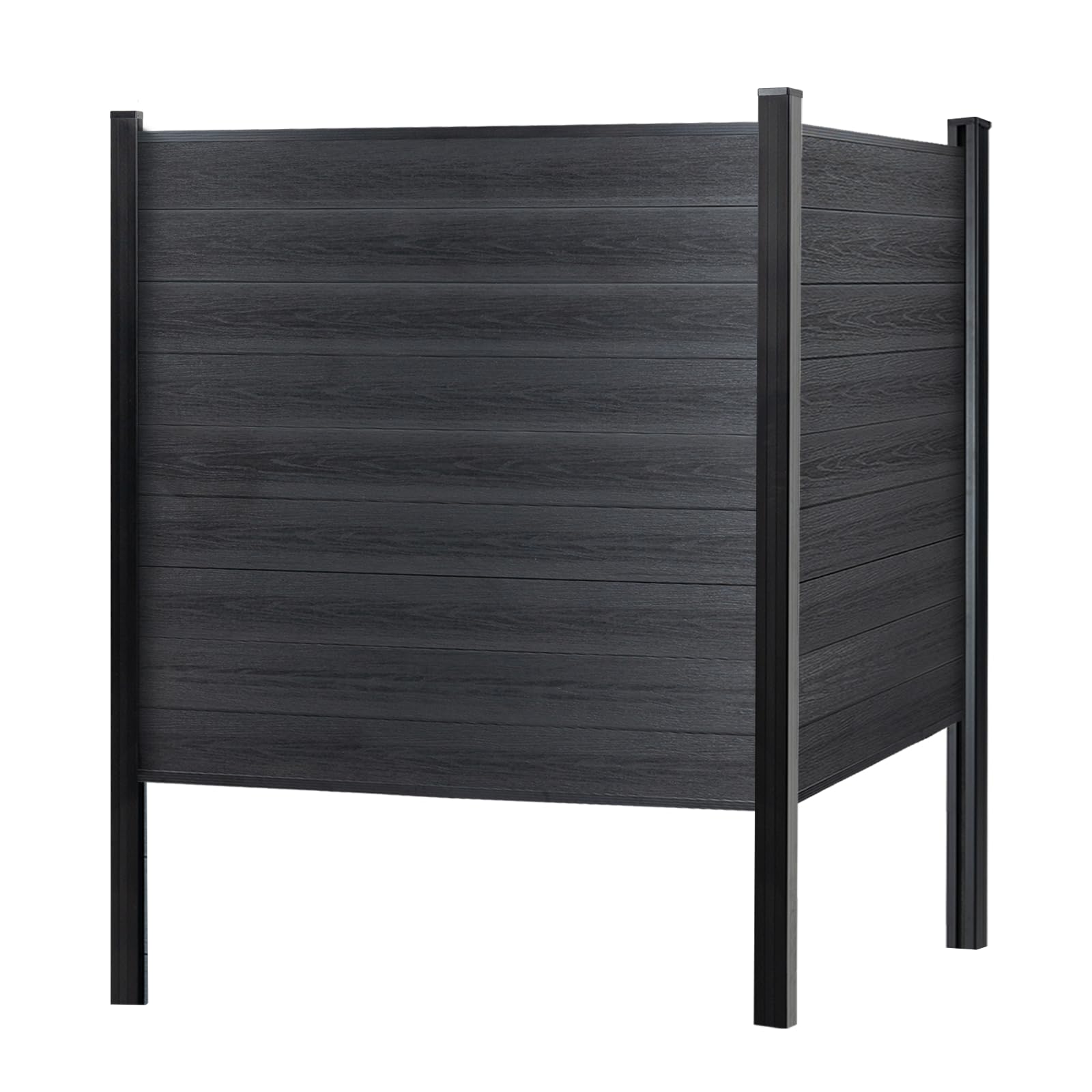Outdoor Fence Privacy Screen, 6ft(W) x 6" ft(H) Wood Plastic Composite Fence Panels with In-ground 8ft Posts Weather-Resistant Heavy Duty Fence for Deck Railing, Patio, Porch (Black, 1 Post)