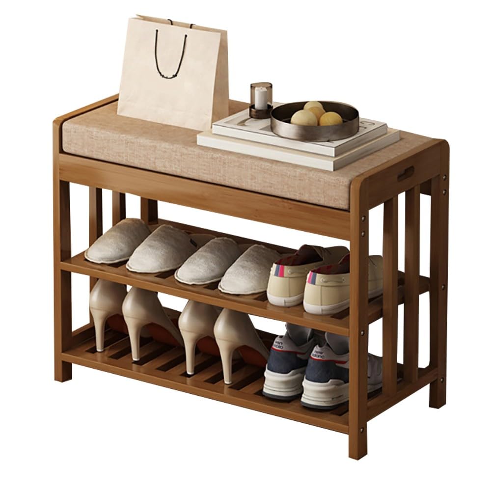 Bearqun Shoe Rack Bench, Shoe Storage Bench, For Bedroom, Living Room, Office : 50/60/70/80/ 90/91Cmx30cmx50cm, Load Capacity 100 Kg, Hallway Organizer Shelf With Cushion, Shoe Rack