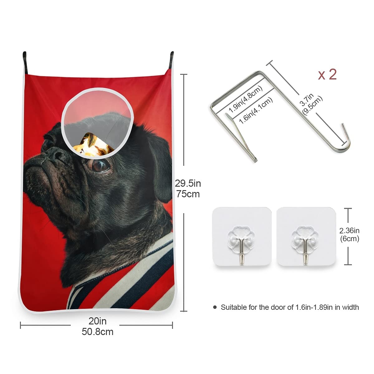 Cesto Portabiancheria Appendibile Alla Porta Con Motivo Animali Selvaggi – Set Da 2, In Tessuto Oxford, Con Ganci In Acciaio Inox E Adesivi, Capacità 50x75 Cm