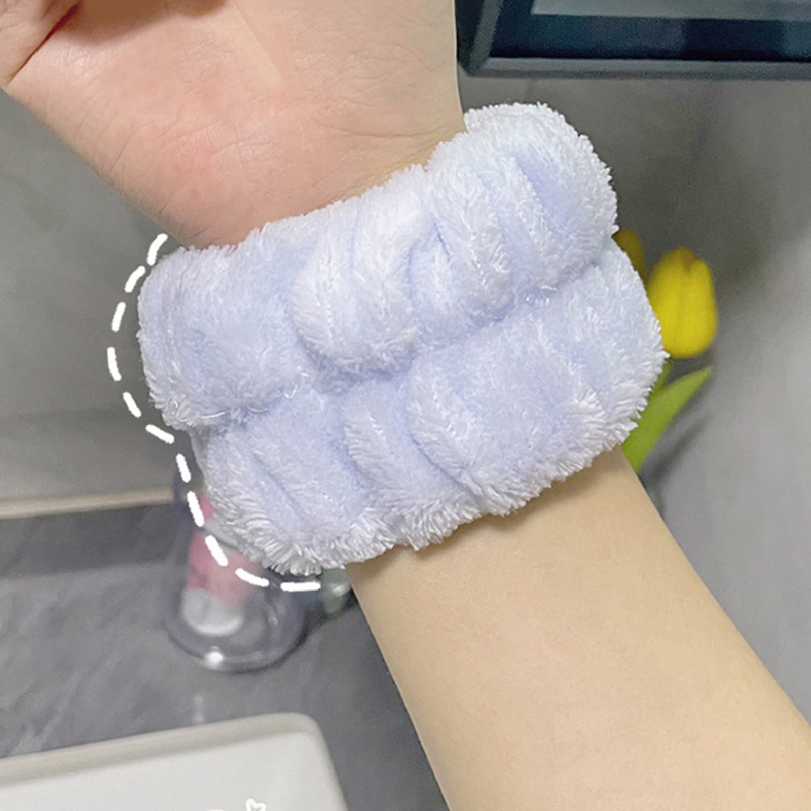 Serviette De Poignet En Peluche Pour Maquillage Et Lavage Du Visage - Élastique, 9 Couleurs - Lot De 1