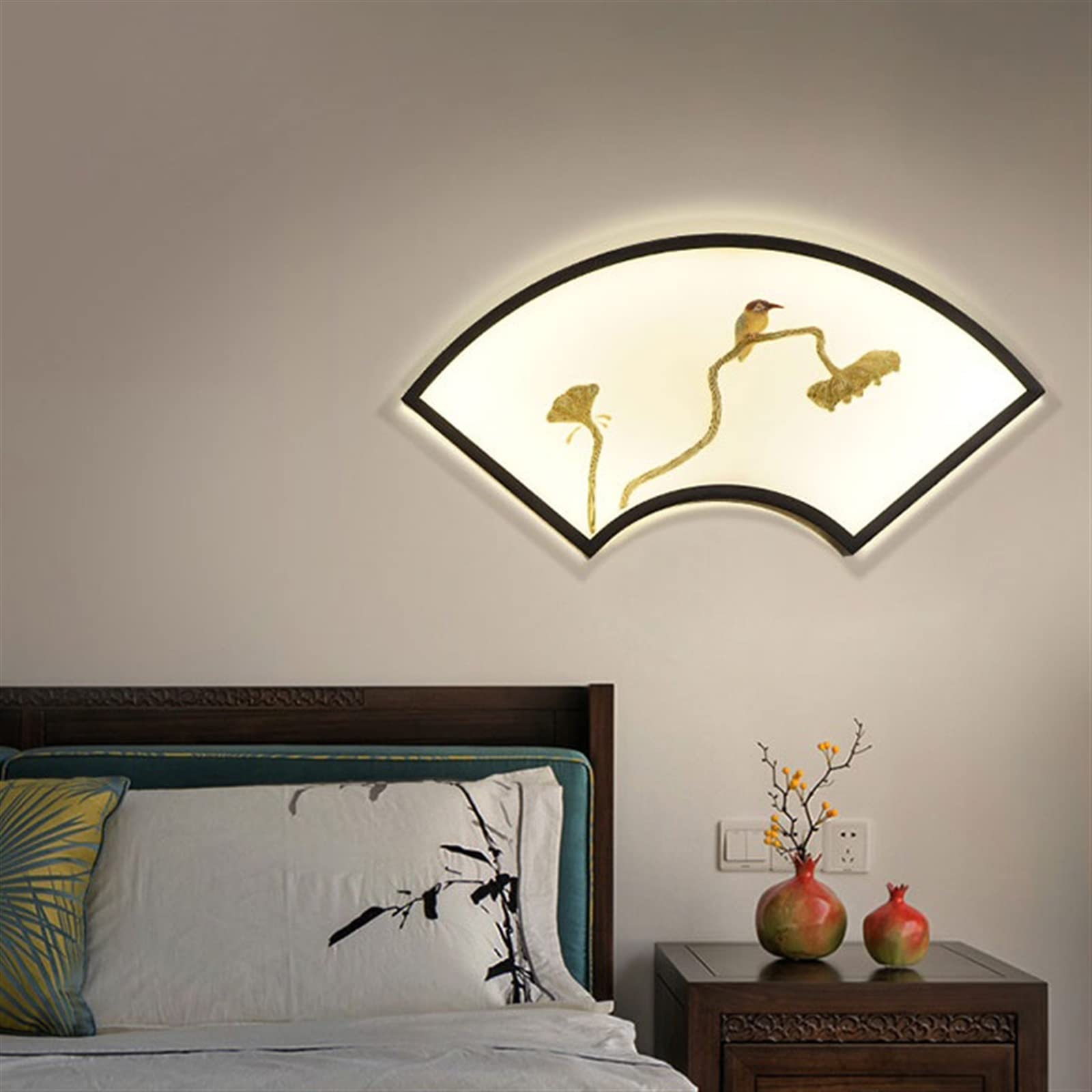 Apliques de pared Lámpara de pared decorativa hierro for sala estar, dormitorio, pasillo, lámpara con relieve en forma abanico