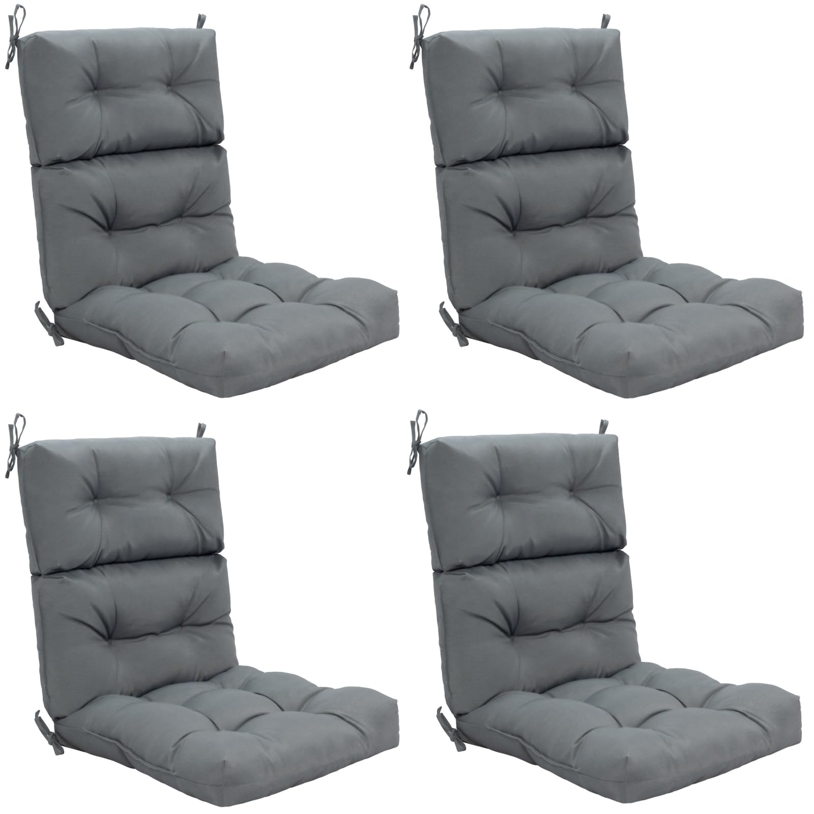 RELAX4LIFE Hochlehner Auflagen 116 x 56,5 x 12 cm, 4er Set Polsterauflagen mit Befestigungsbänder, Gartenstuhlauflagen mit dicken Polsterung, Stuhlkissen für Gartenstuhl, Sessel, Hochlehner (Grau)