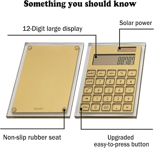 Miniatura 2 de Calculadora marrón transparente, calculadora delgada acrílica de energía solar con pantalla LCD grande y soporte, calculadora de escritorio de mano