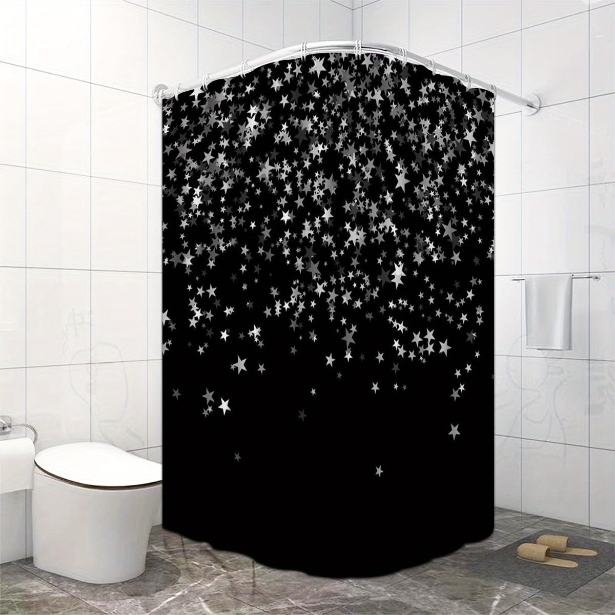 Ajalgz Bathroom Shower Curtian Snowflake Black Shower Curtain Black And Winter Snowflakes Pattern Bathroom Washroom Decor Bath Screen With Hooks(90X220cm/Machine Washable)